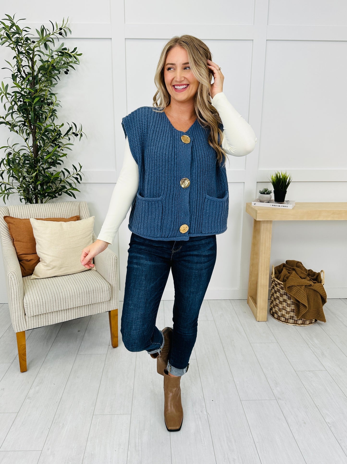 Held By The Thread Cardigan in Midnight Blue