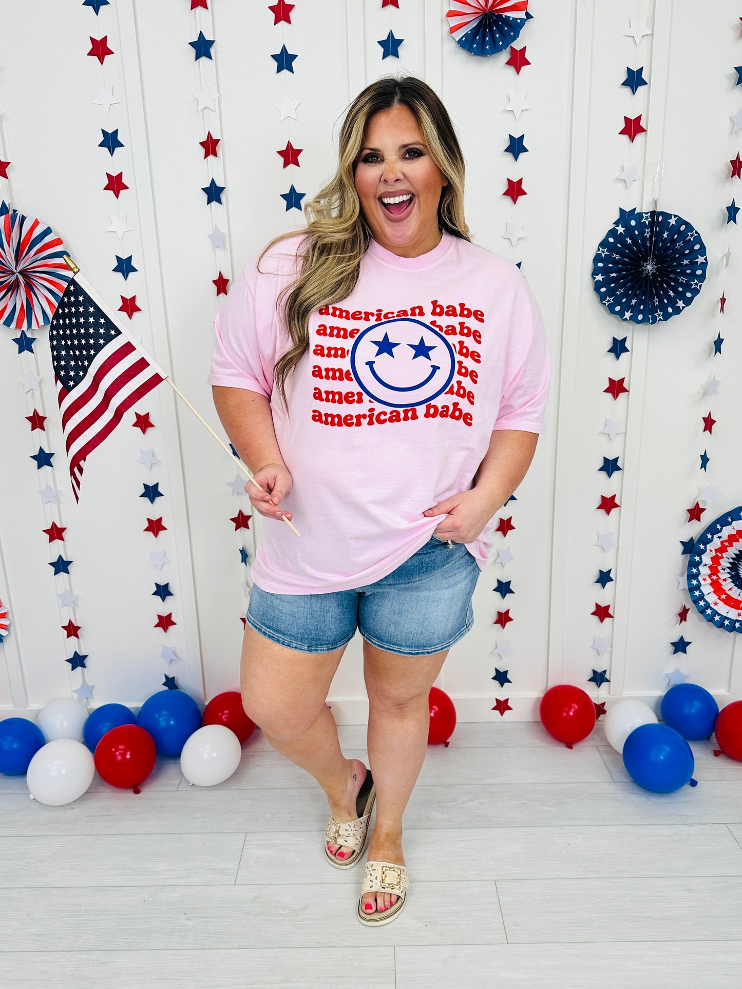 American Babe Smiley Face Graphic Tee