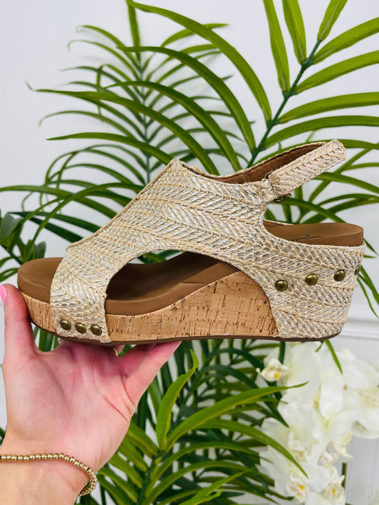 Twist Of Elegance Wedges In Silver Raffia
