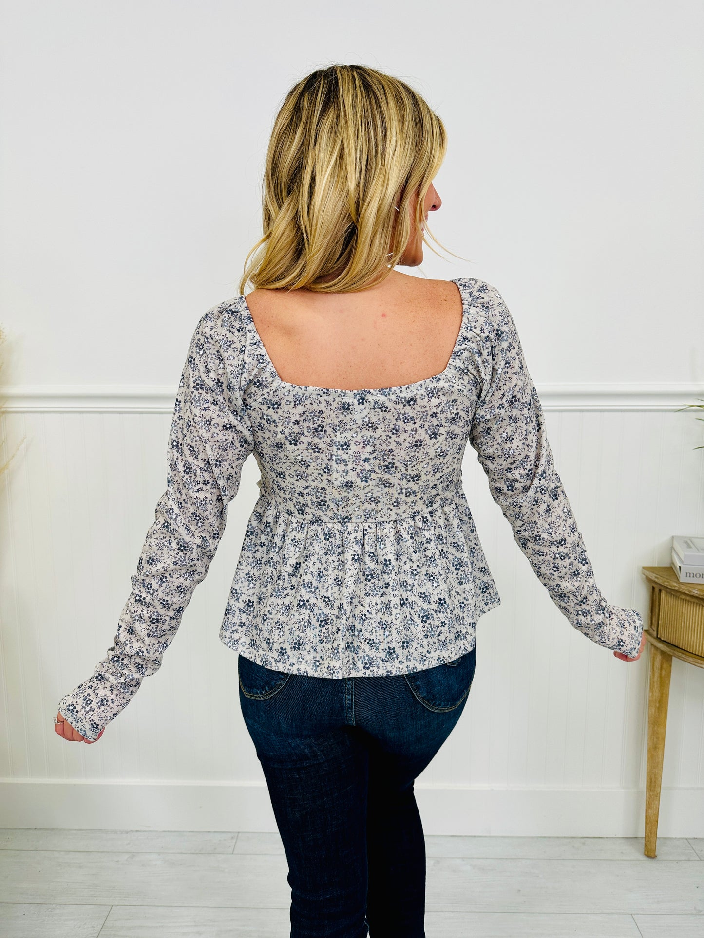 Perfectly Precious Top In Grey Floral Print