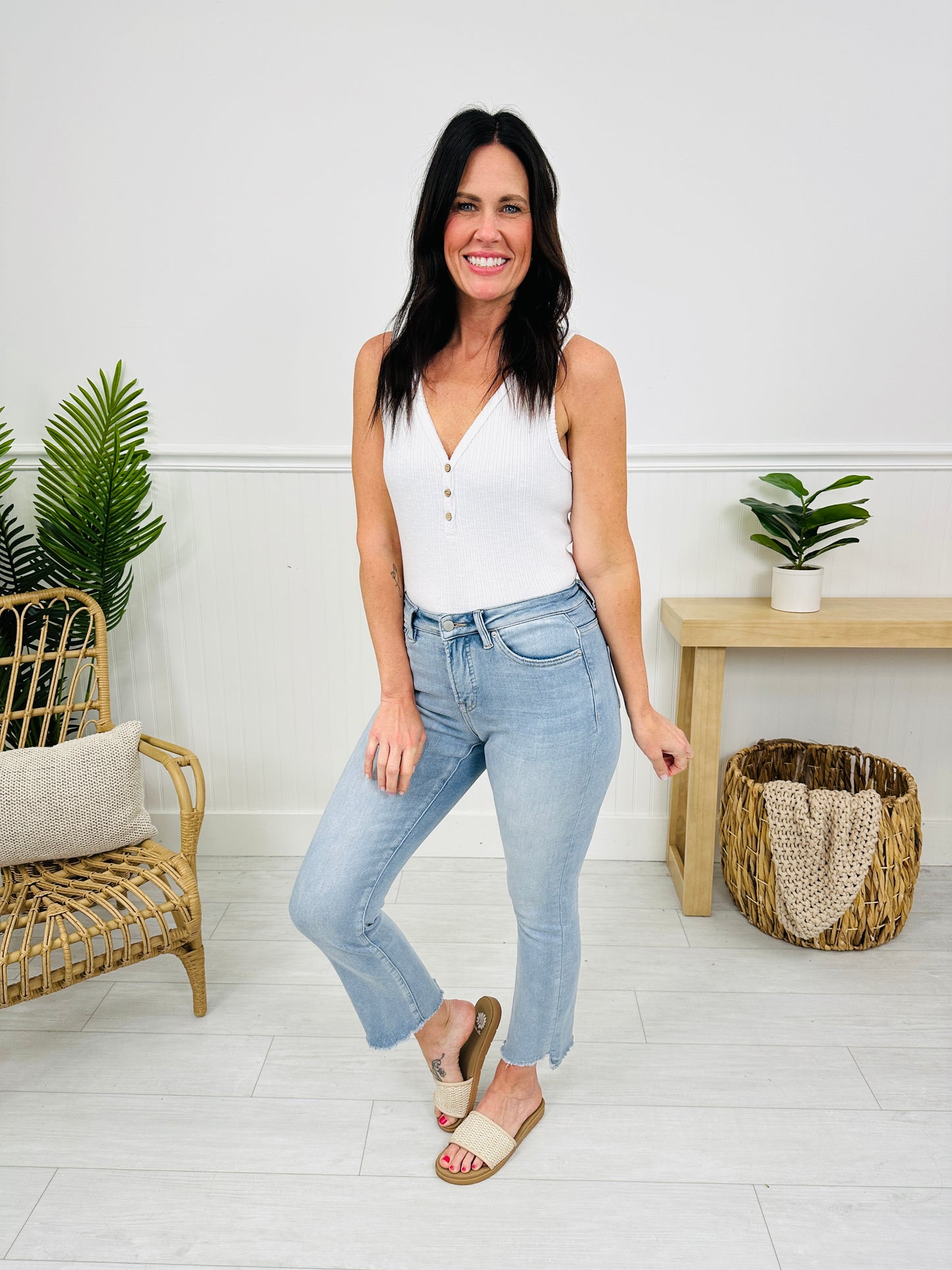 One Step Ahead Tummy Control Cropped Step Hem Jeans