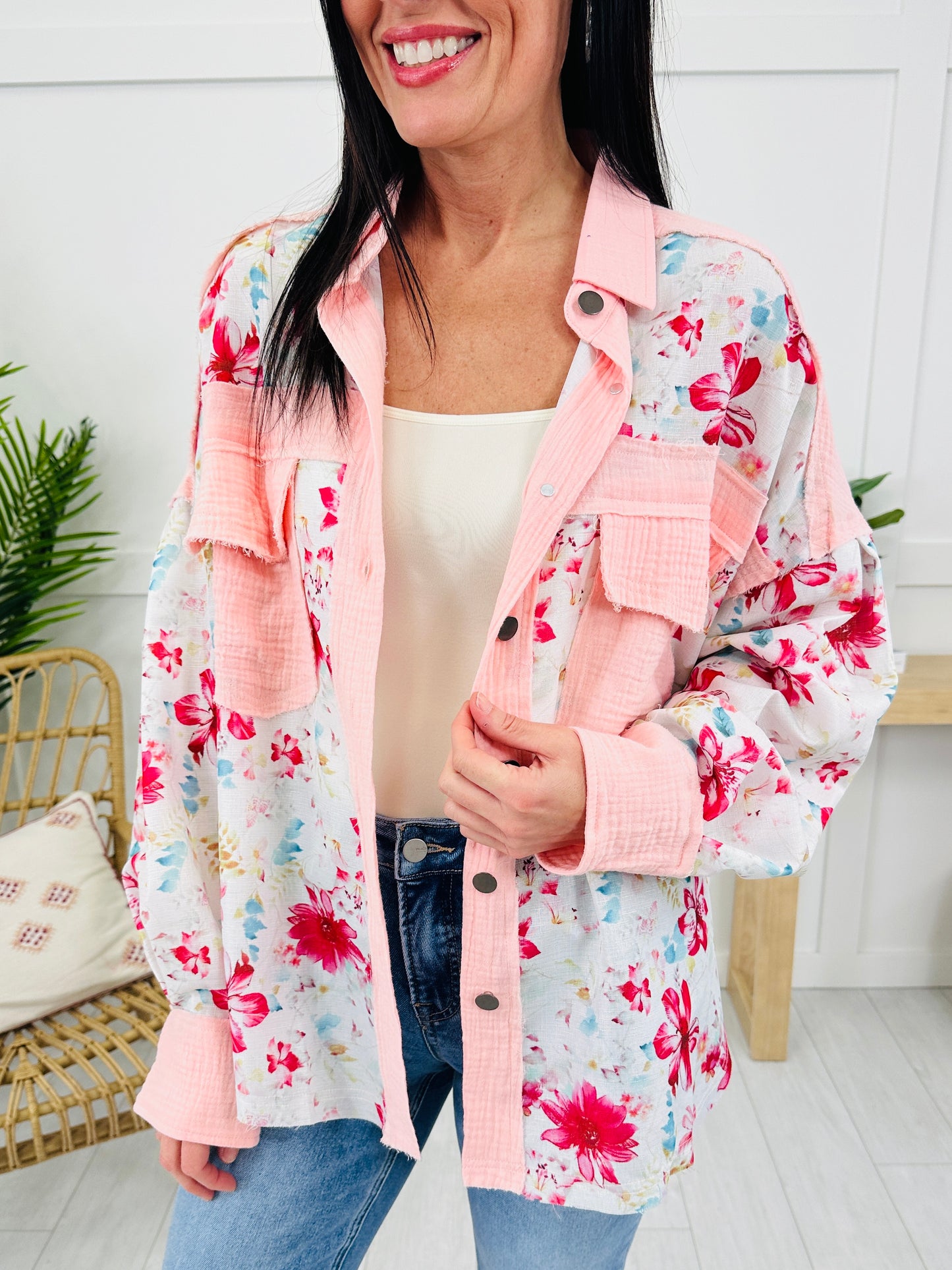 Peony Perfection Shacket In Peach Multi