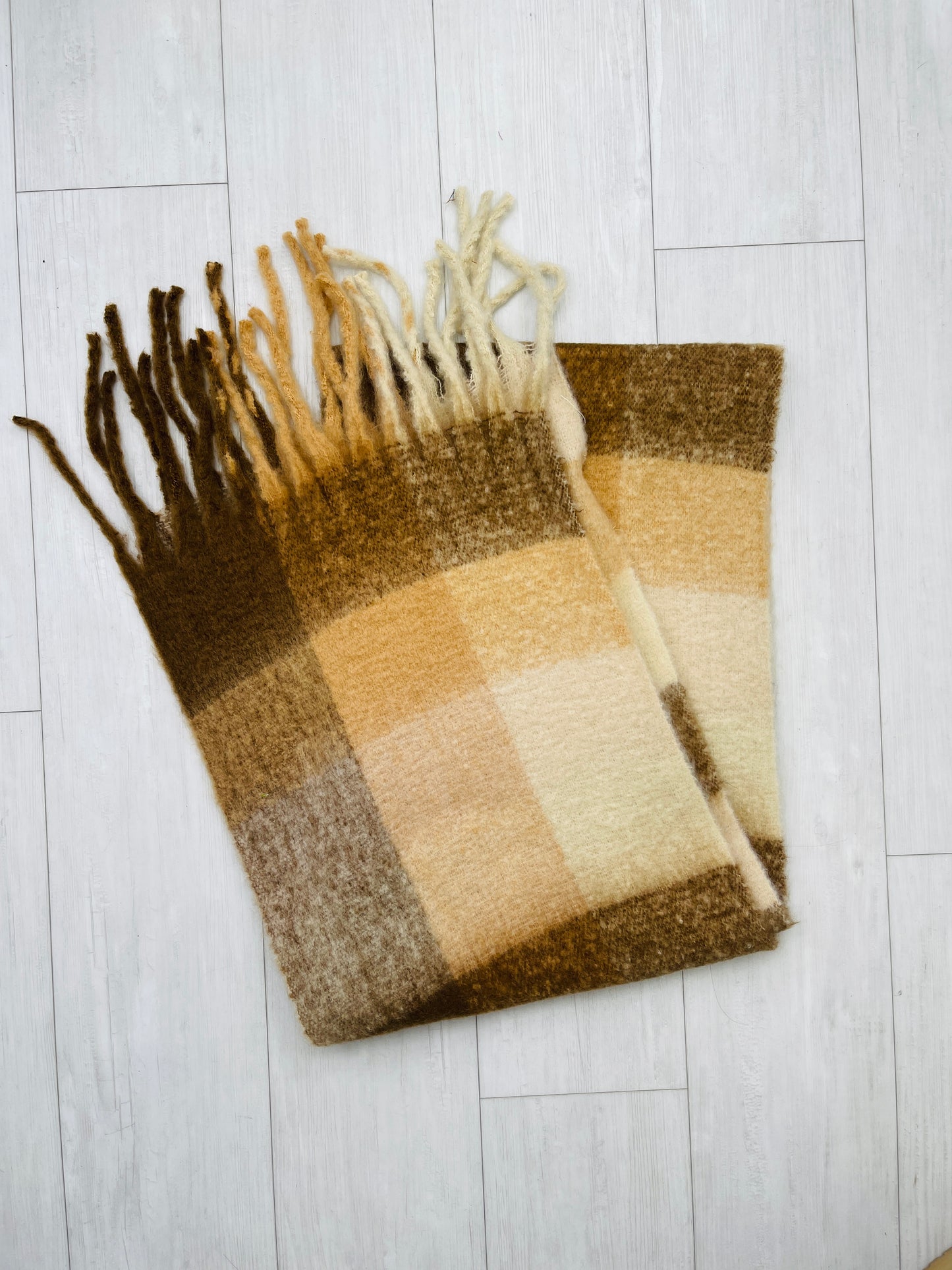 Coffee Plaid Fringe Scarf