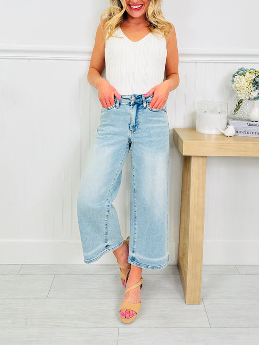 Judy Blue Just in Time Wide Leg Cropped Jeans