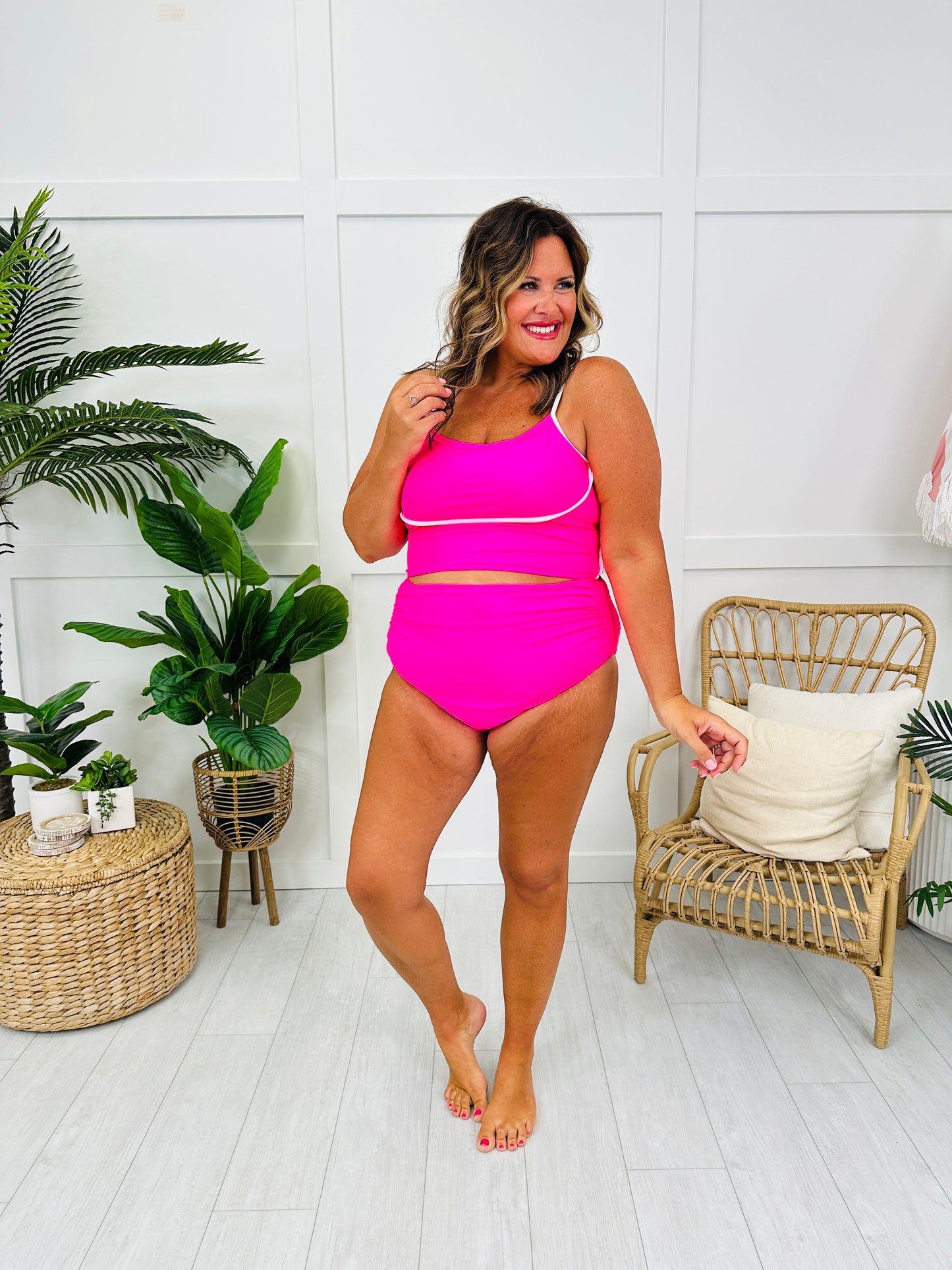 The Samantha Swim Top In Bright Pink