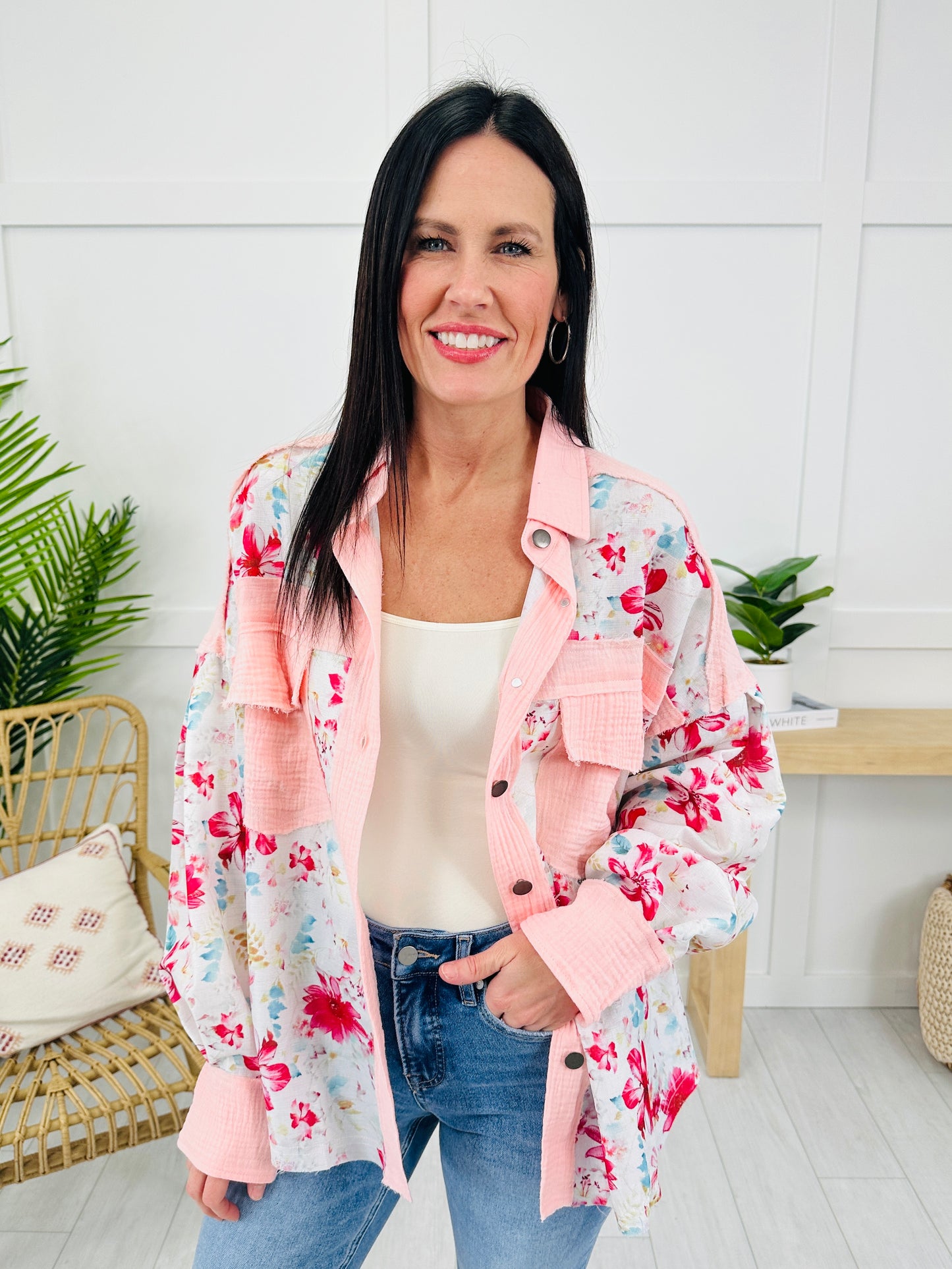 Peony Perfection Shacket In Peach Multi
