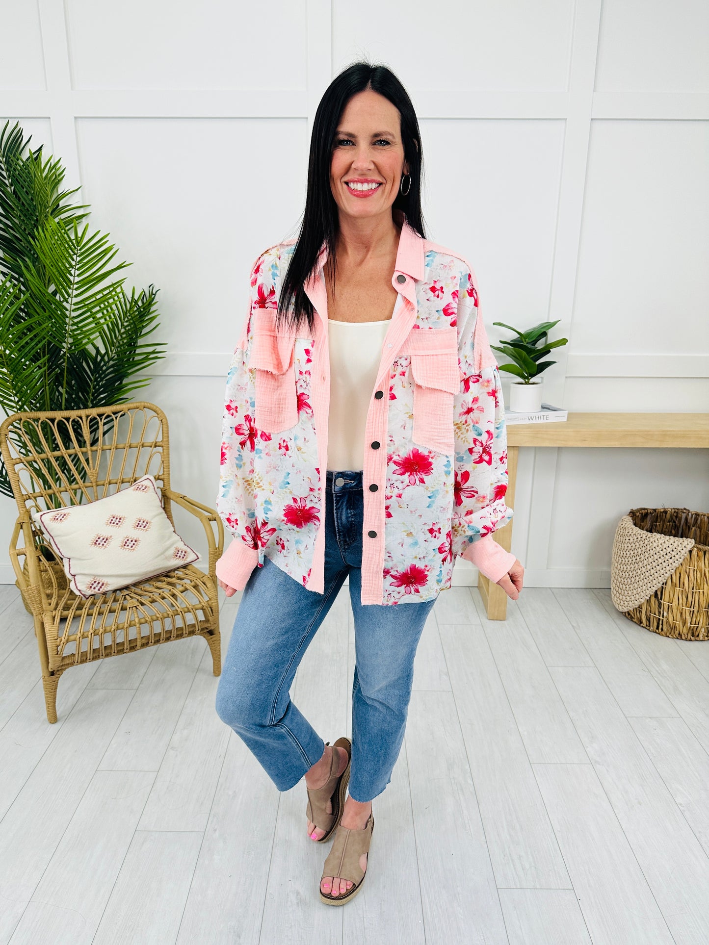 Peony Perfection Shacket In Peach Multi