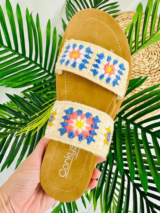 Crochet Charm Sandals in Pastel Pink