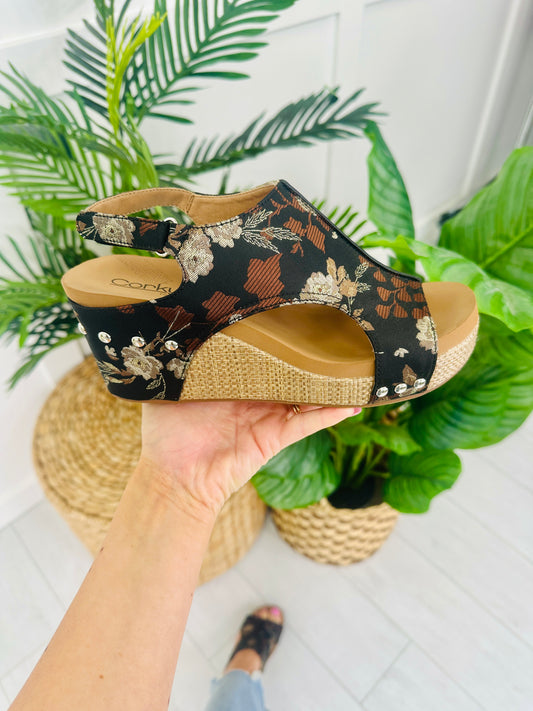 Naturally Elevated Wedges In Black Tan Floral