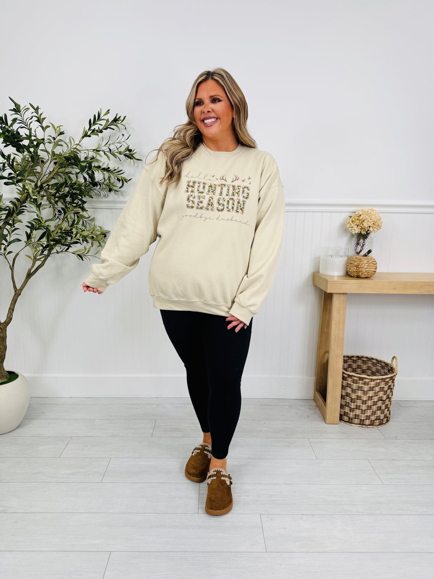 Hello Hunting Season, Goodbye Husband Graphic Crewneck Sweatshirt
