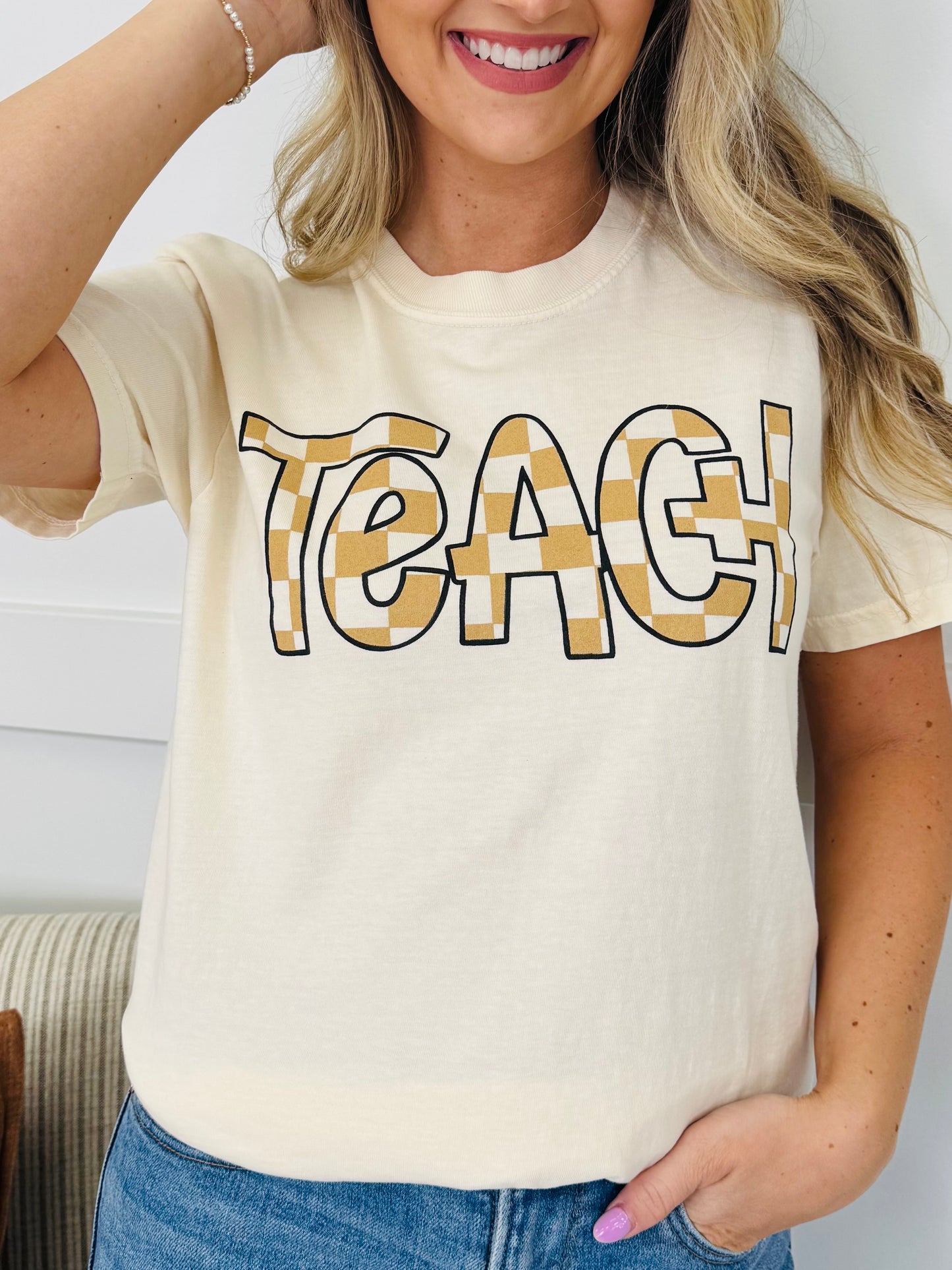 Teach Checkered Graphic Tee - Multiple Colors!