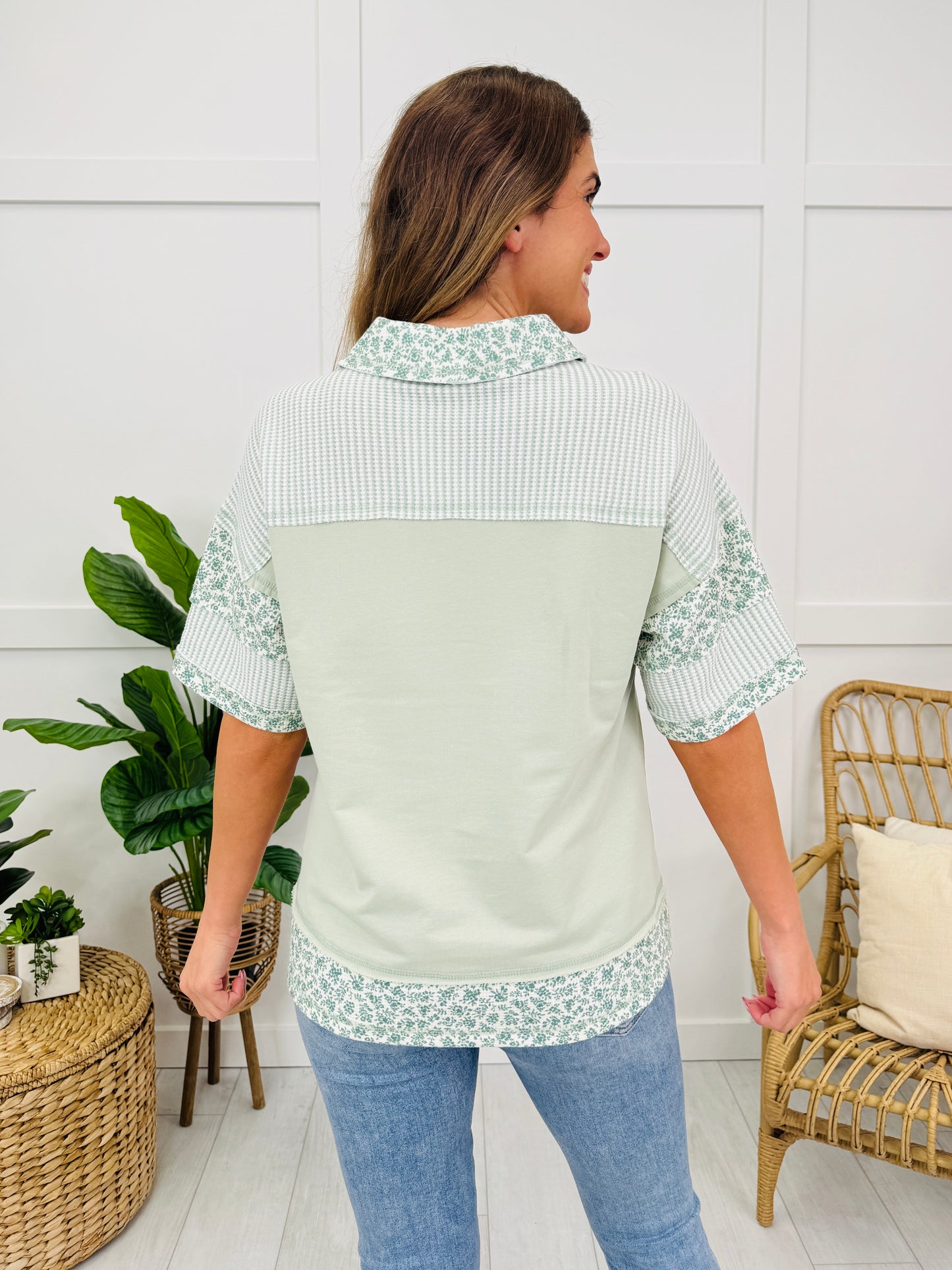 Patchwork Harbor Top In Sage