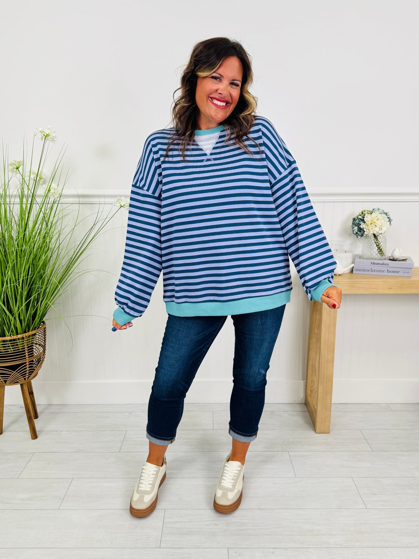 Stripe Story Pullover In Navy
