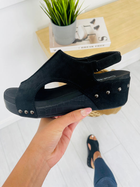 Studded Steps Wedges In Black Suede Croco