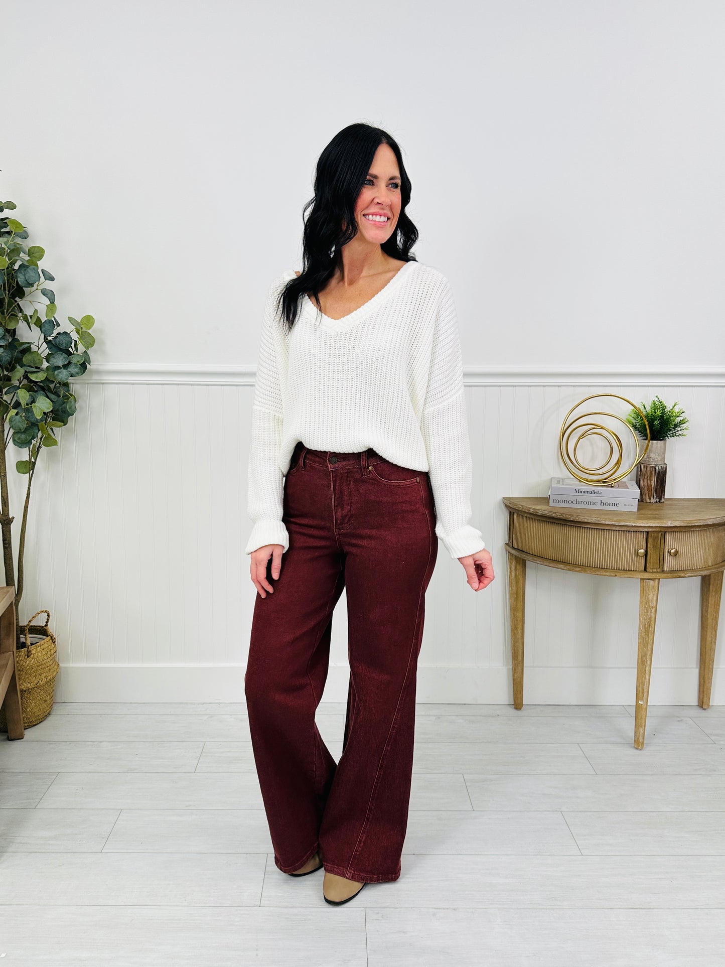 Judy Blue Cranberry Crush Retro Wide Leg Jeans