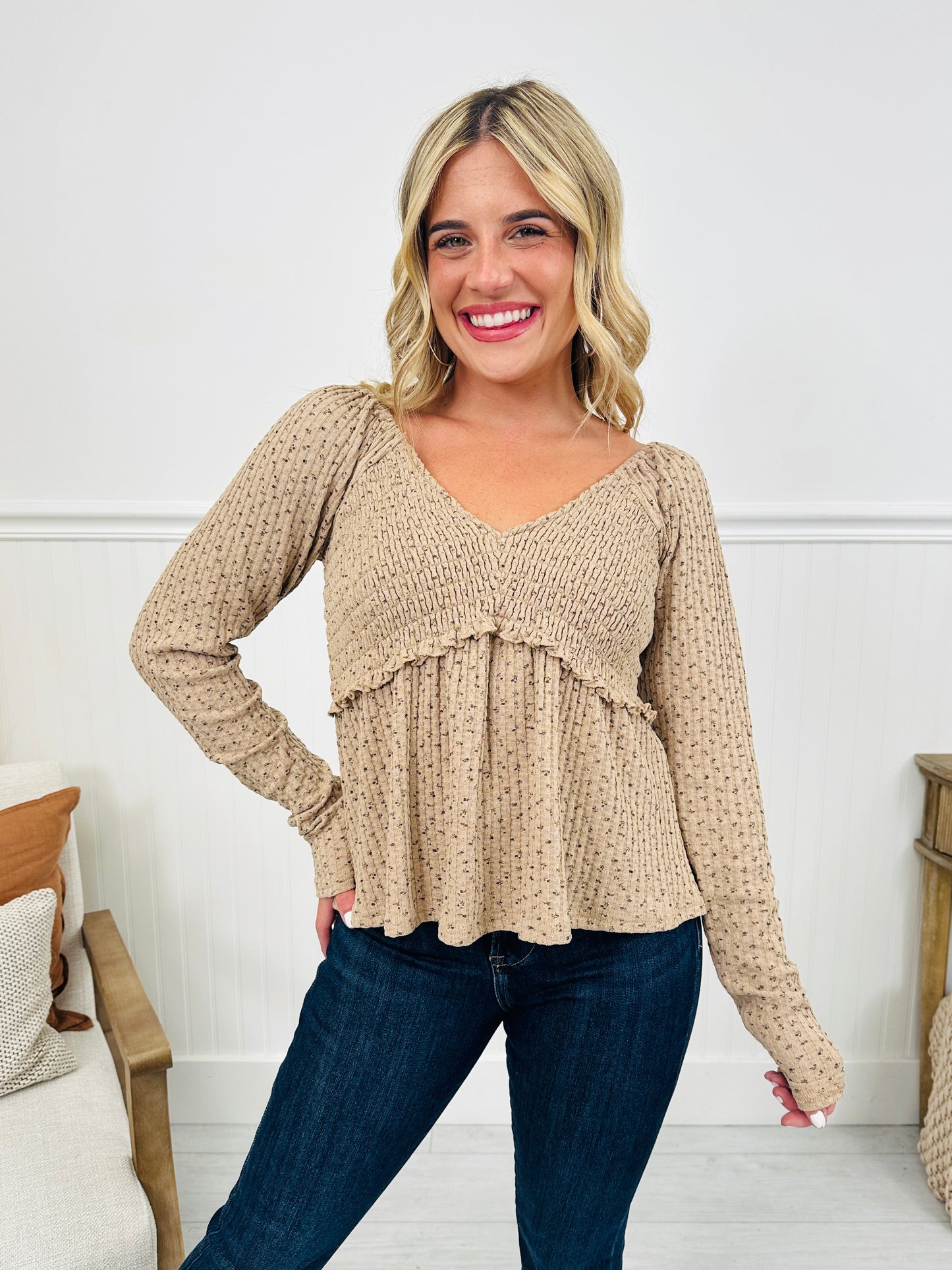 Perfectly Precious Top in Taupe Floral Print