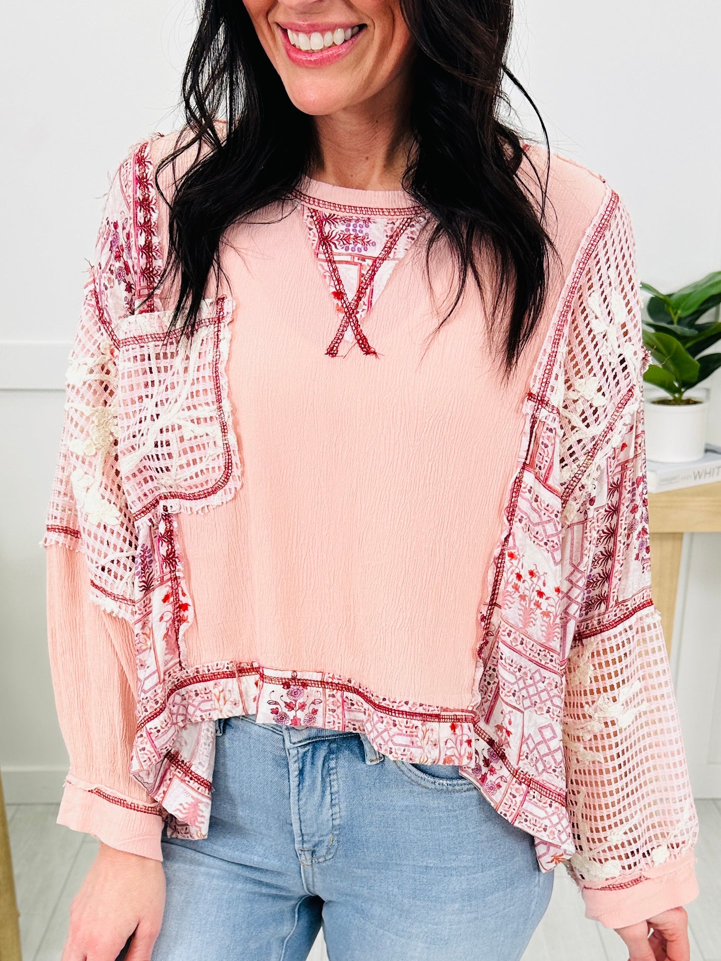 Cloud Nine Patchwork Top In Powder Pink