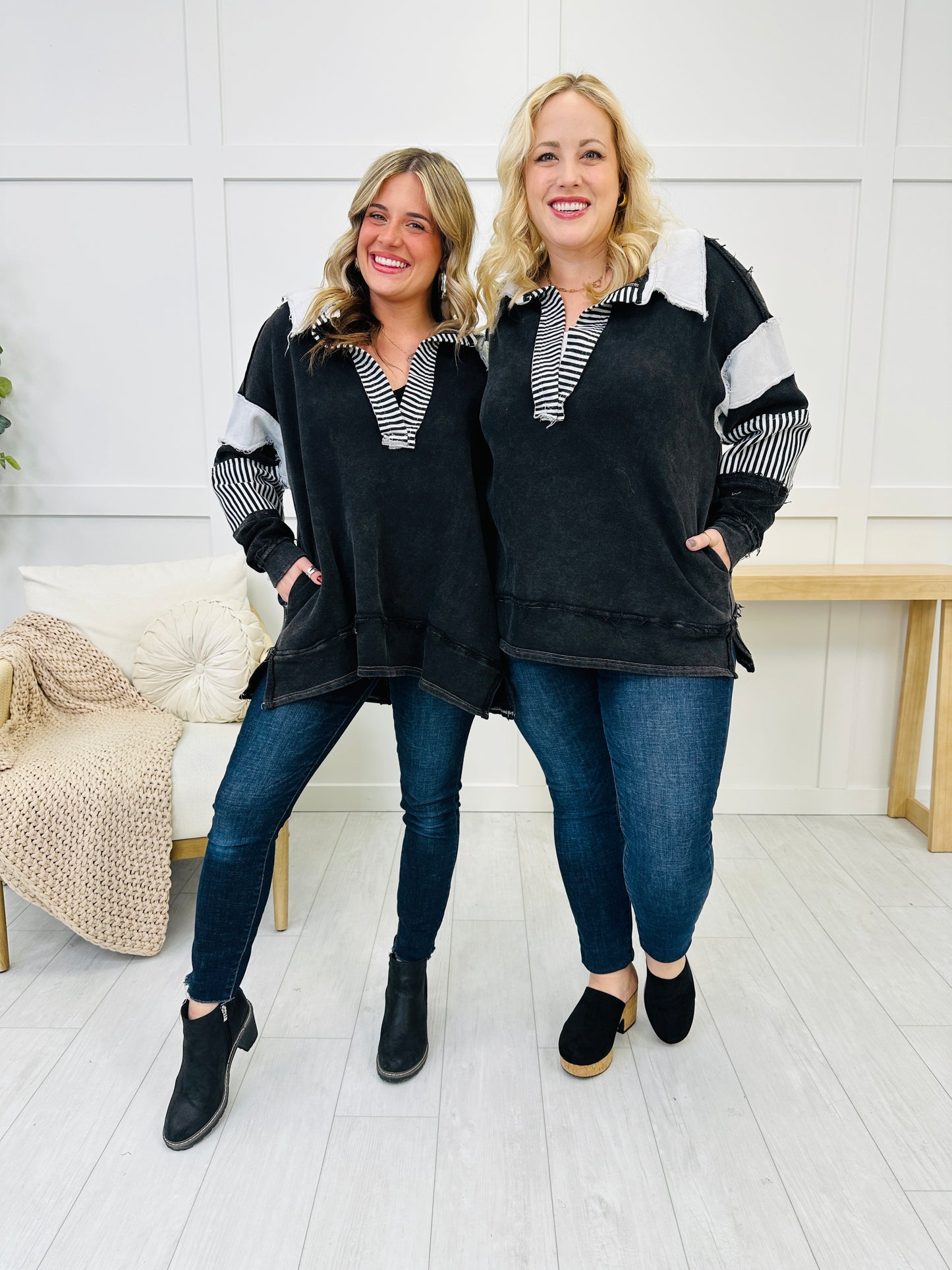 Striped Edge Pullover In Black Combo