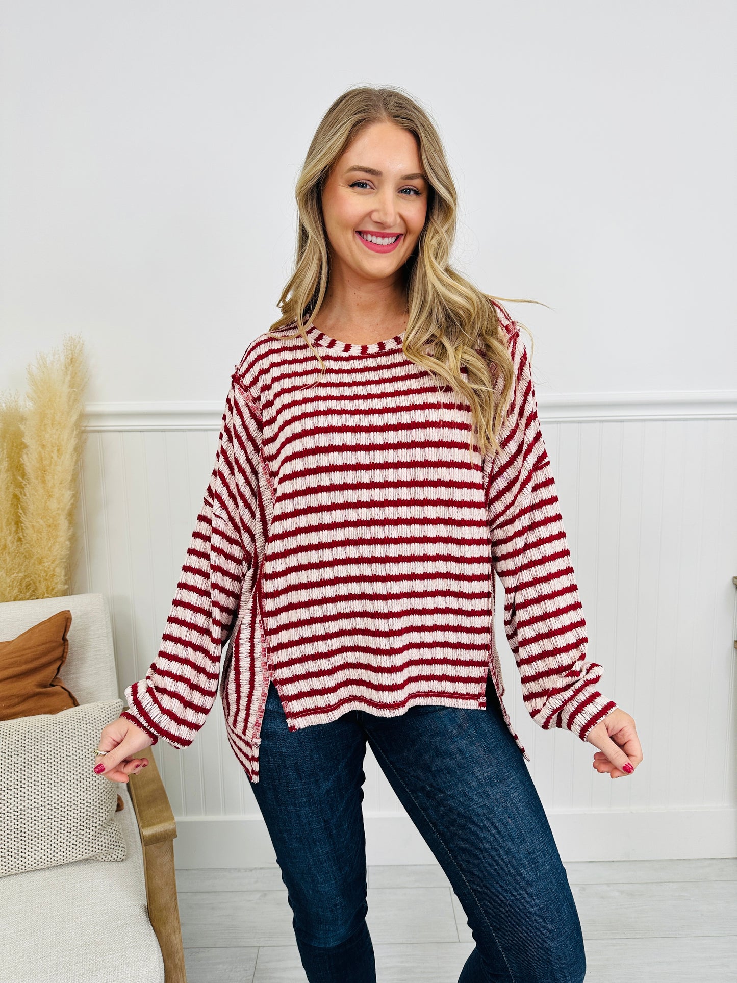 Striped Intuition Sweater in Burgundy