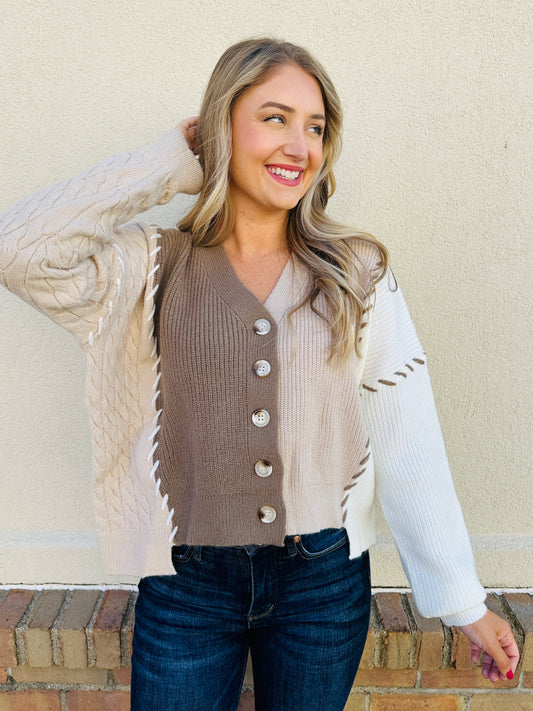 Side By Side Cardigan in Oatmeal/Mocha
