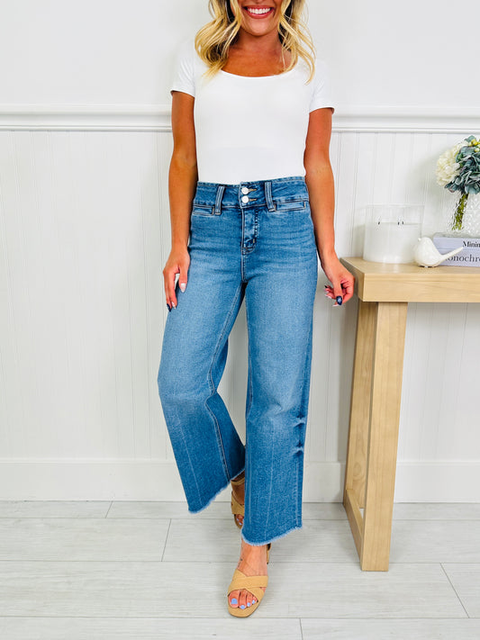 Double Check Tummy Control Wide Leg Cropped Jeans