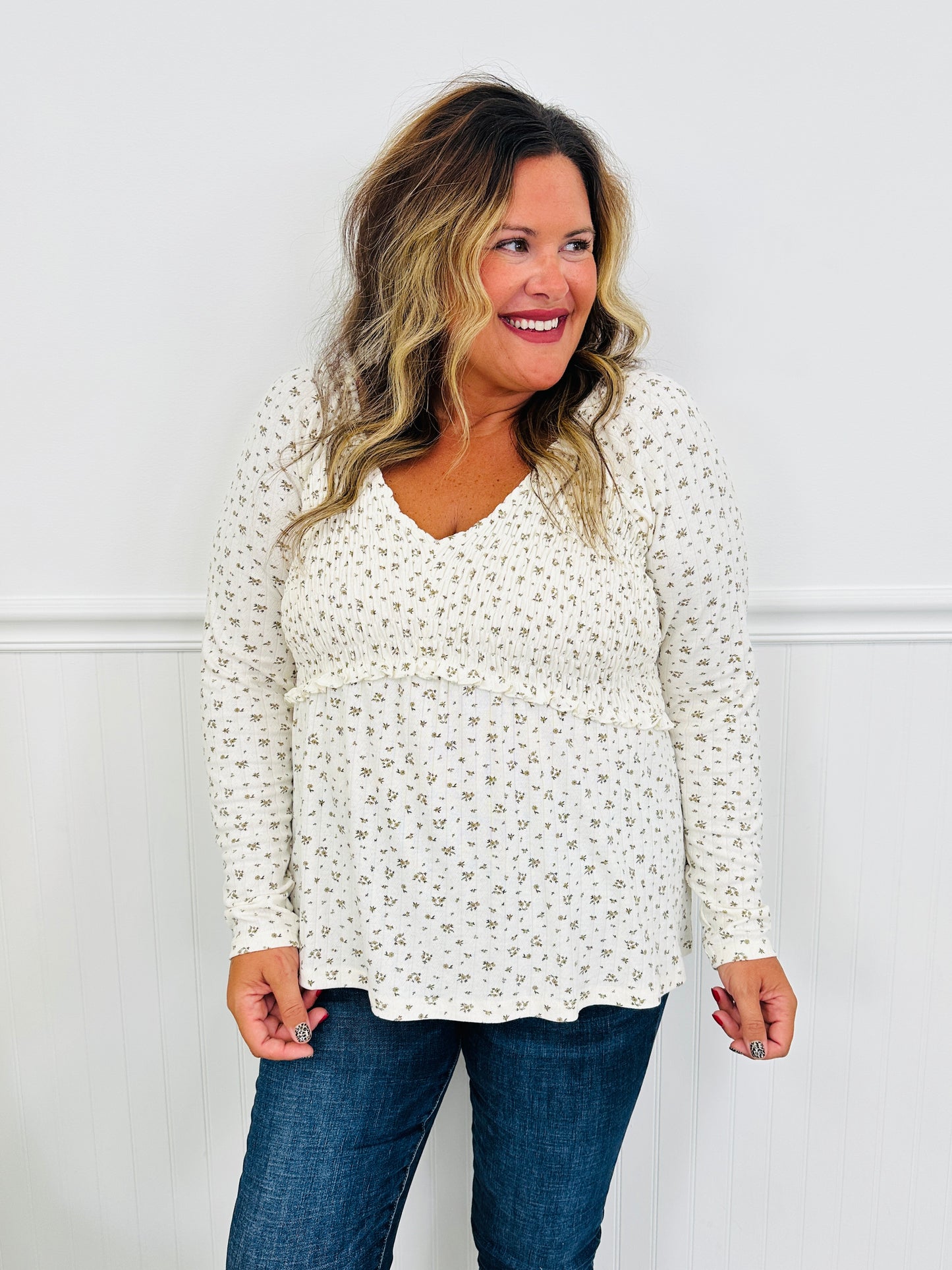 Perfectly Precious Top In Cream Floral Print