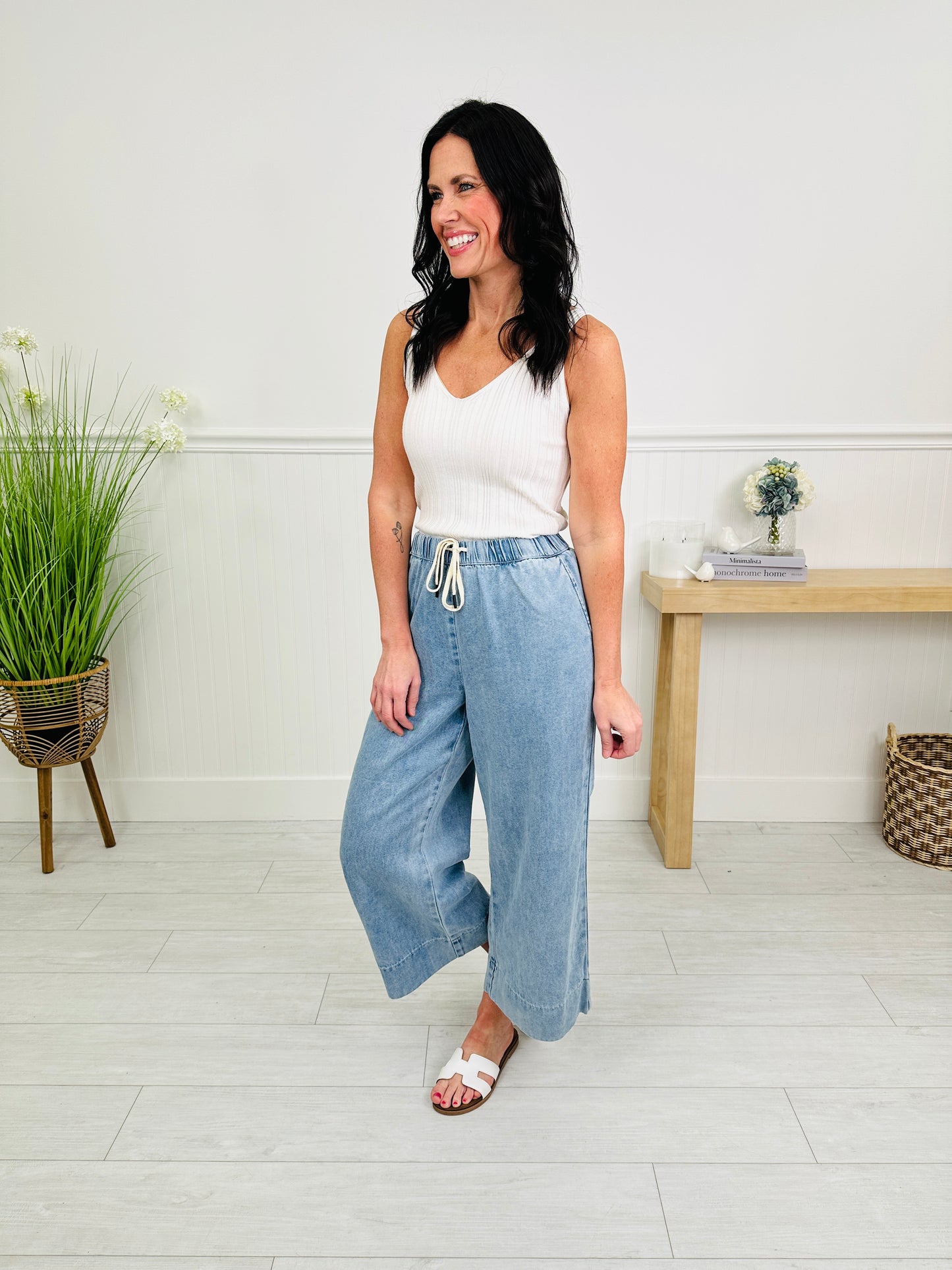 Drawn To You Cropped Wide Leg Featherweight Lounge Jeans