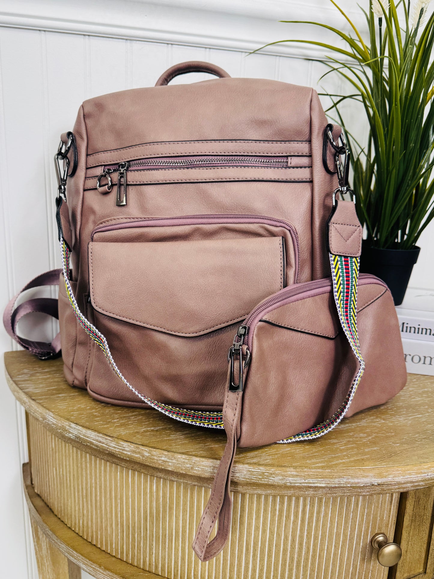 Mauve Backpack Purse Set