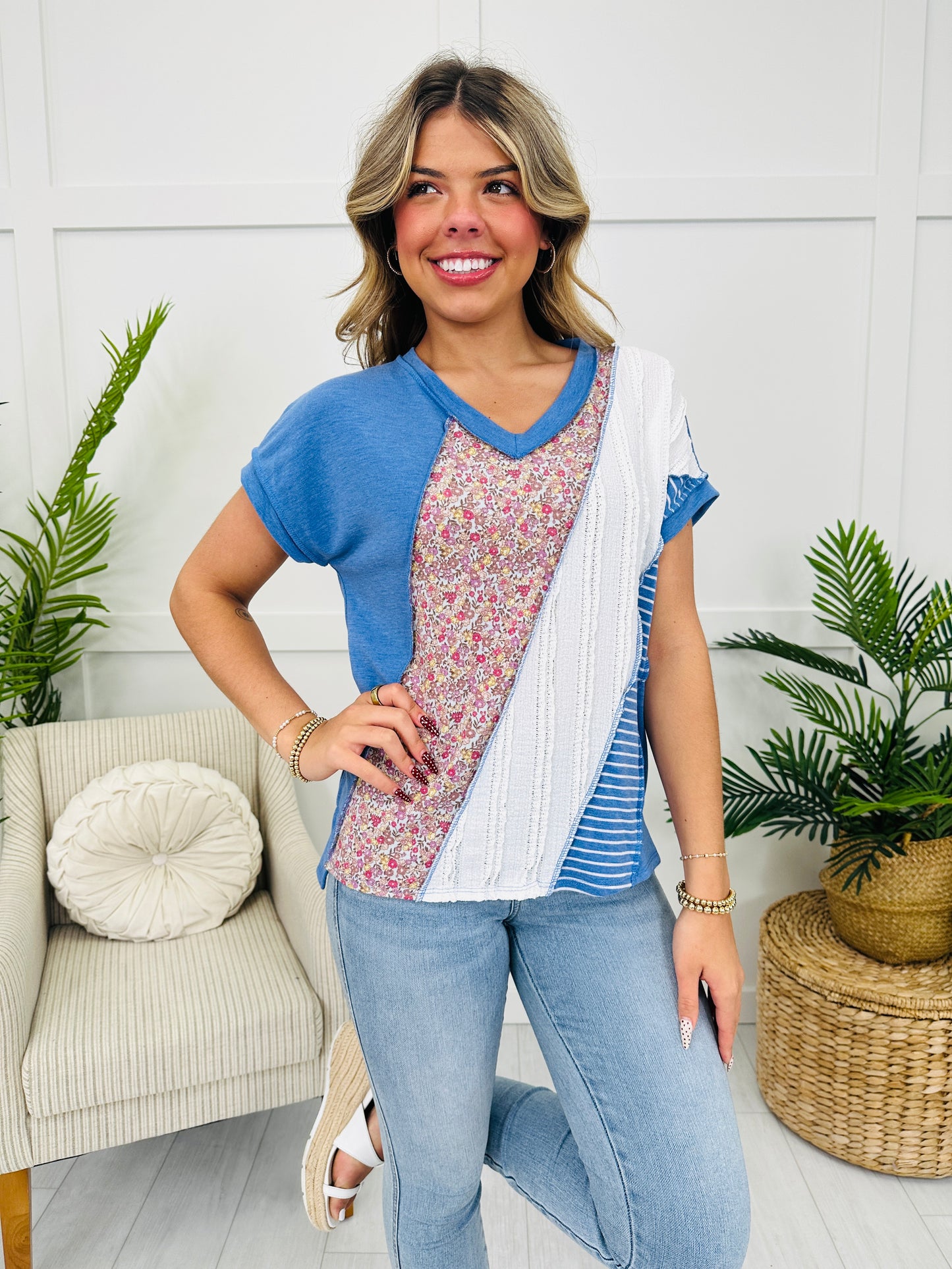 Floral Balance Top in Denim Blue