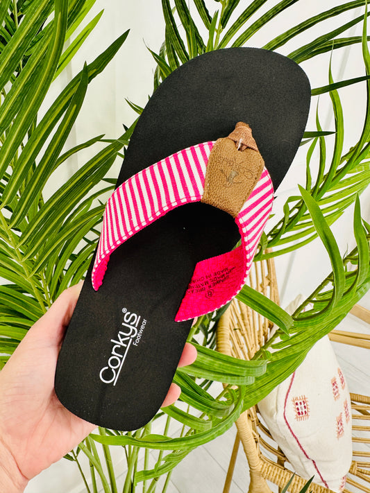 Sea The Stripes Flip Flops in Pink