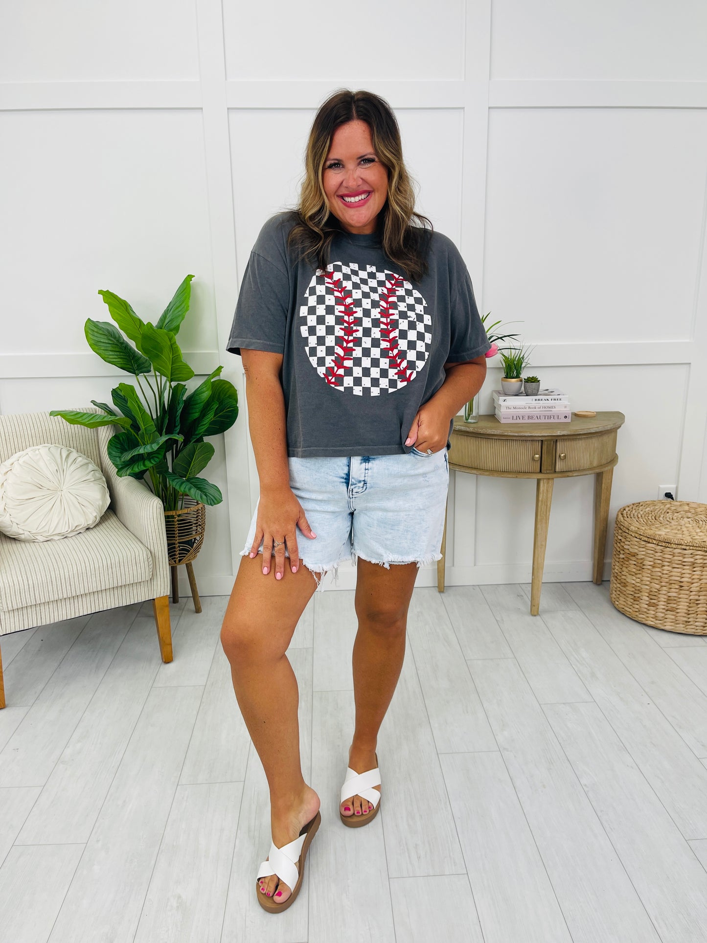 Checkered Baseball Boxy Graphic Tee