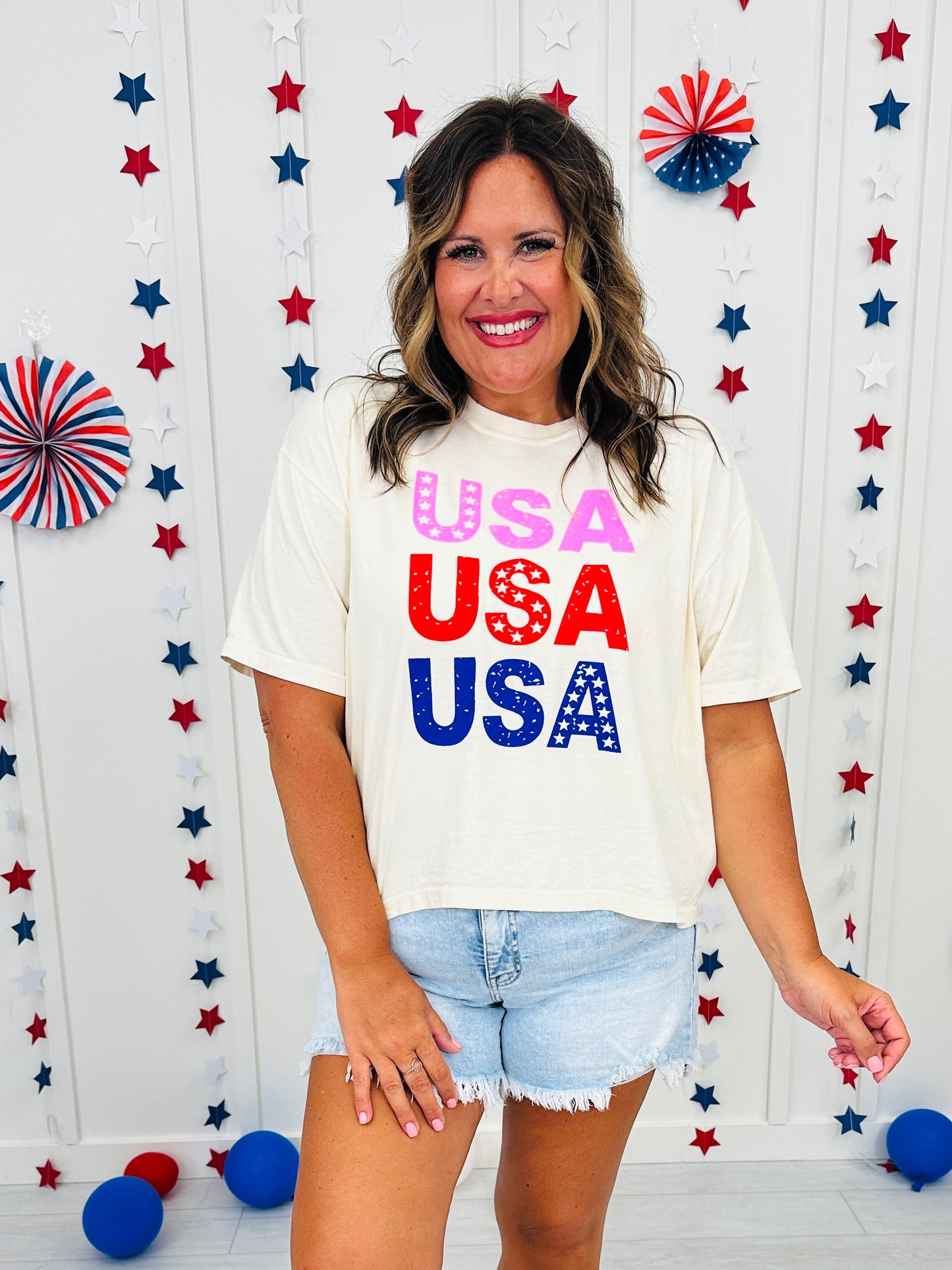 Pink Red And Blue USA Graphic Tee