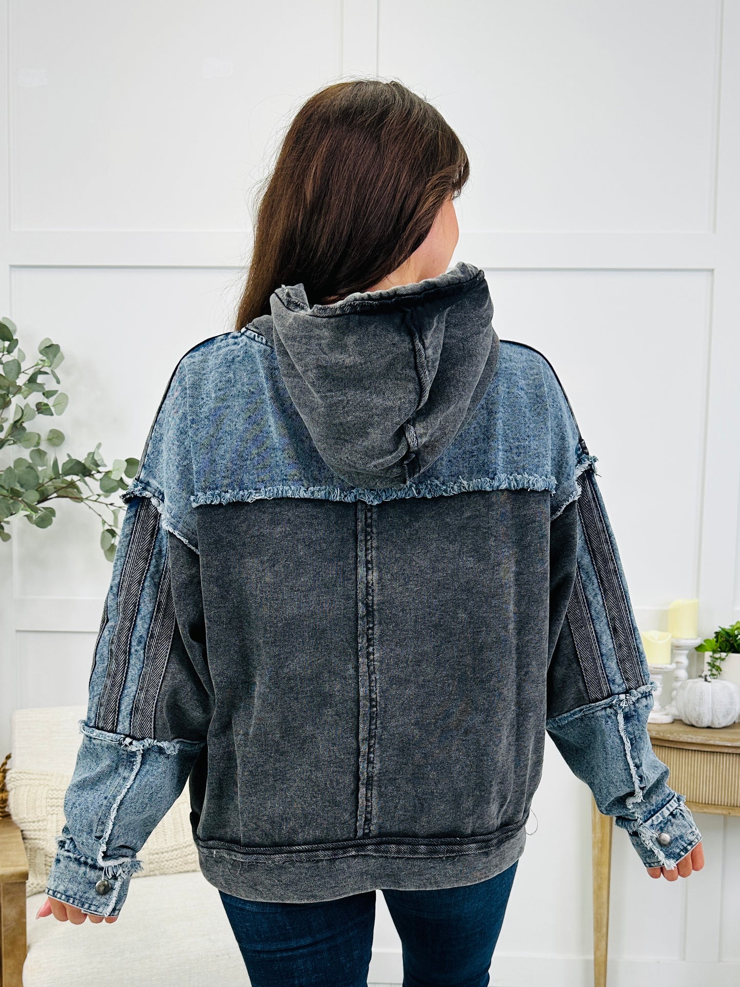 Washed & Worn Hoodie In Black Denim