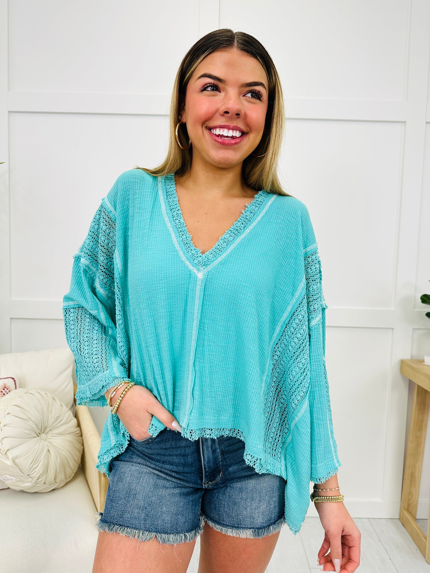 Lace And Love Top In Peacock Blue