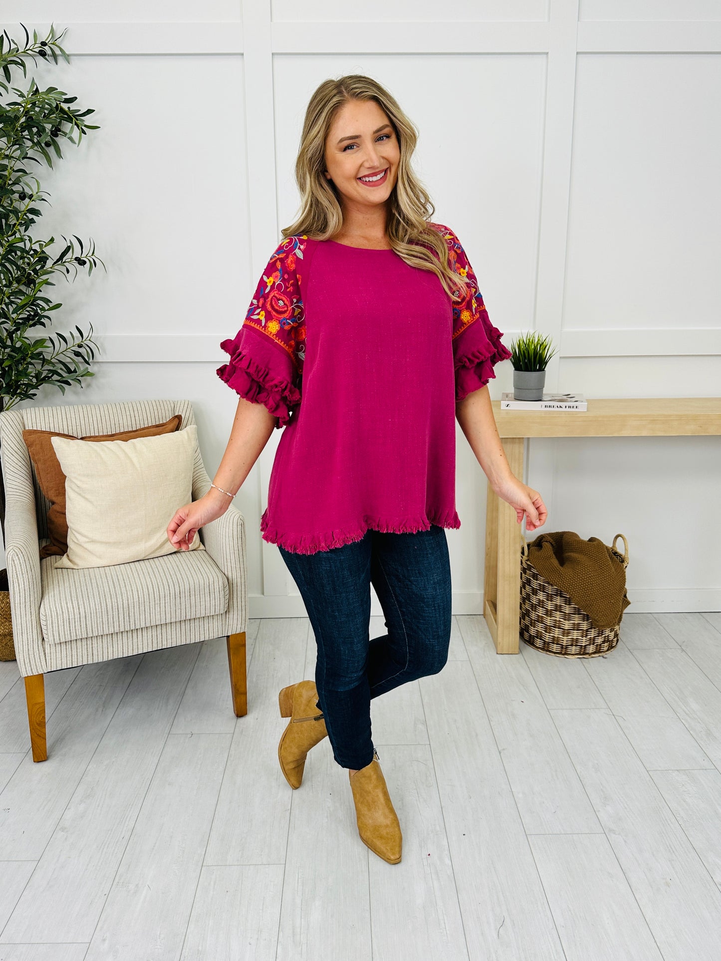 Frills Before Sunrise Top in Berry