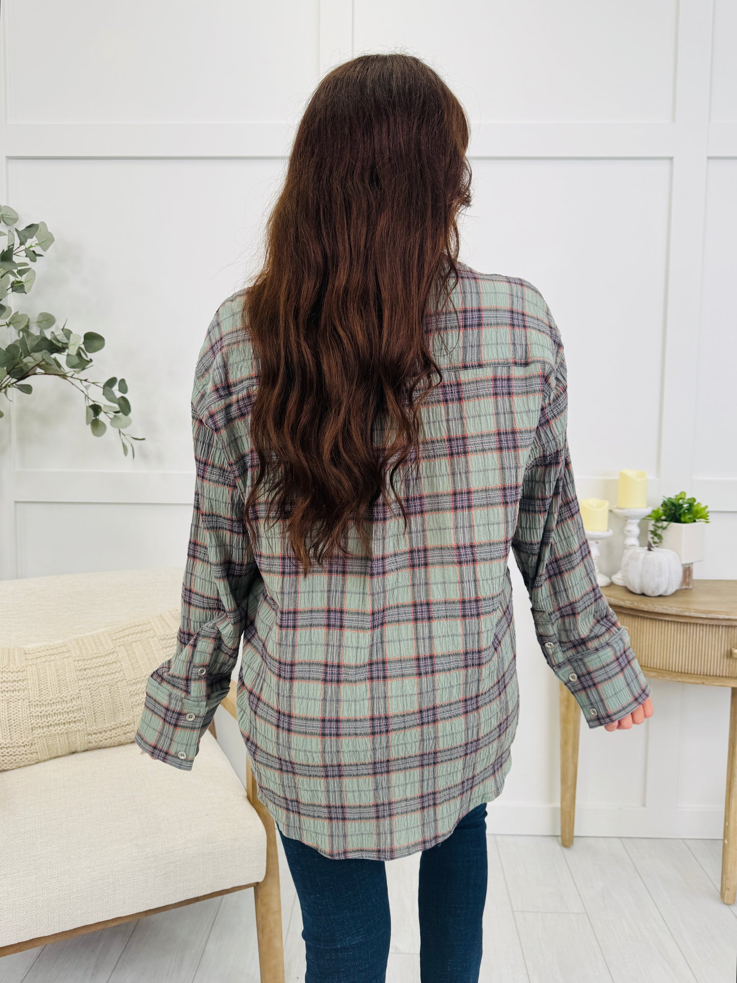 Fall for Plaid Top In Dk Sage