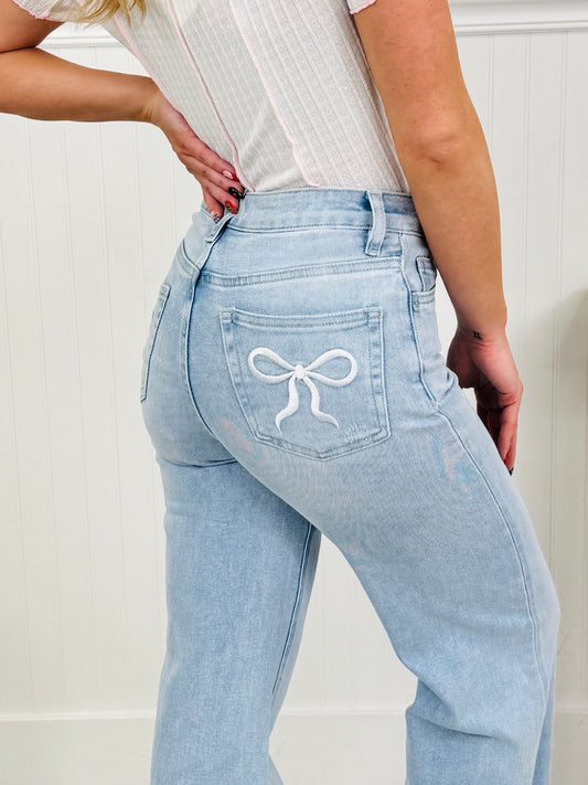 Bow Bliss Wide Leg Jeans with Tummy Control