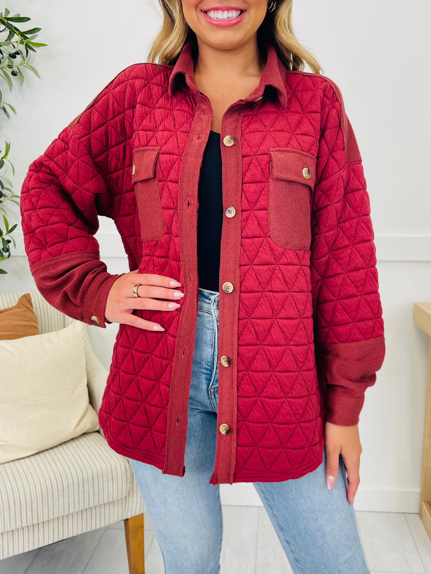 Edge Out Shacket in Brick