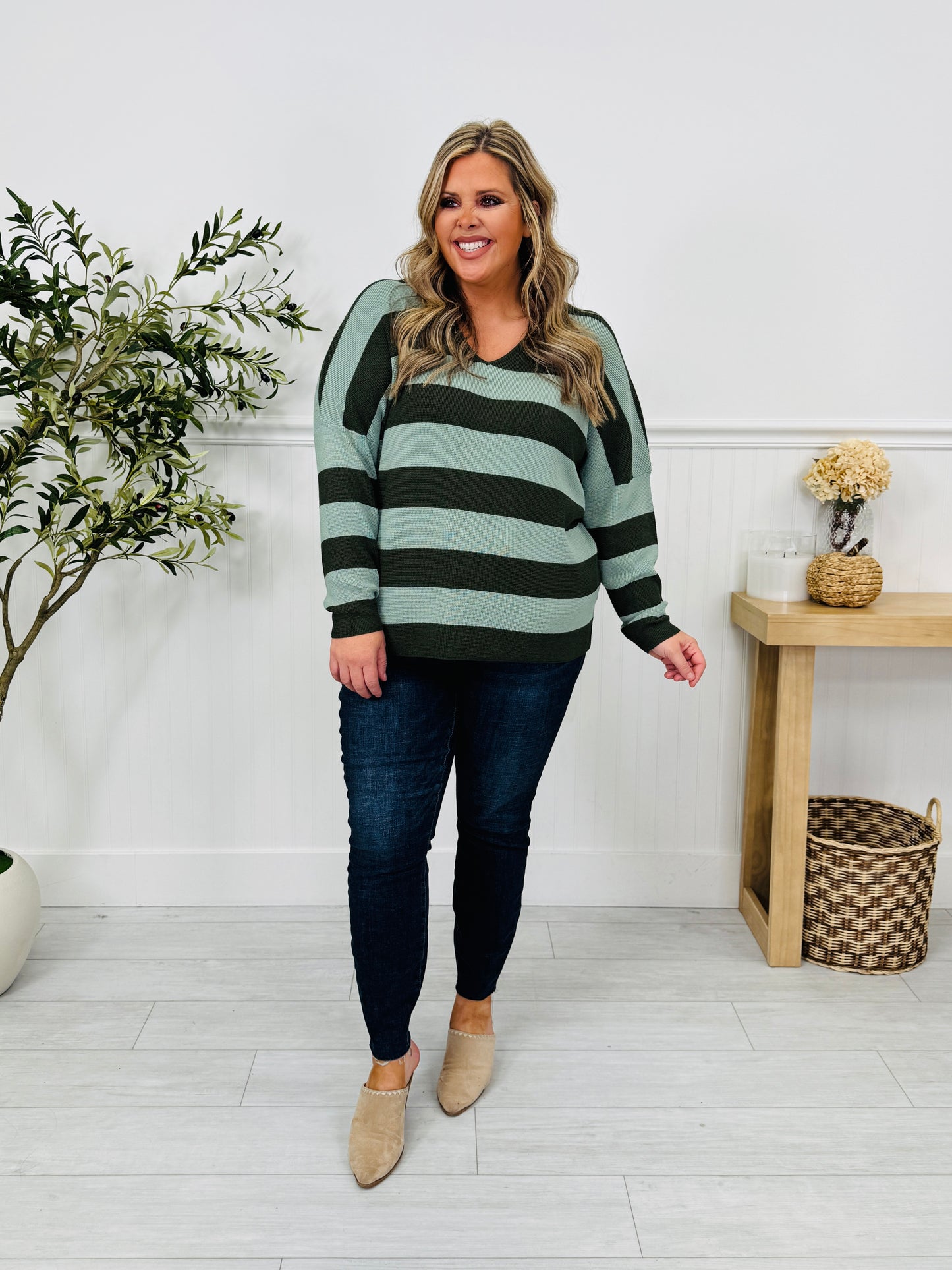 Stripe Of The Moment Sweater In Olive