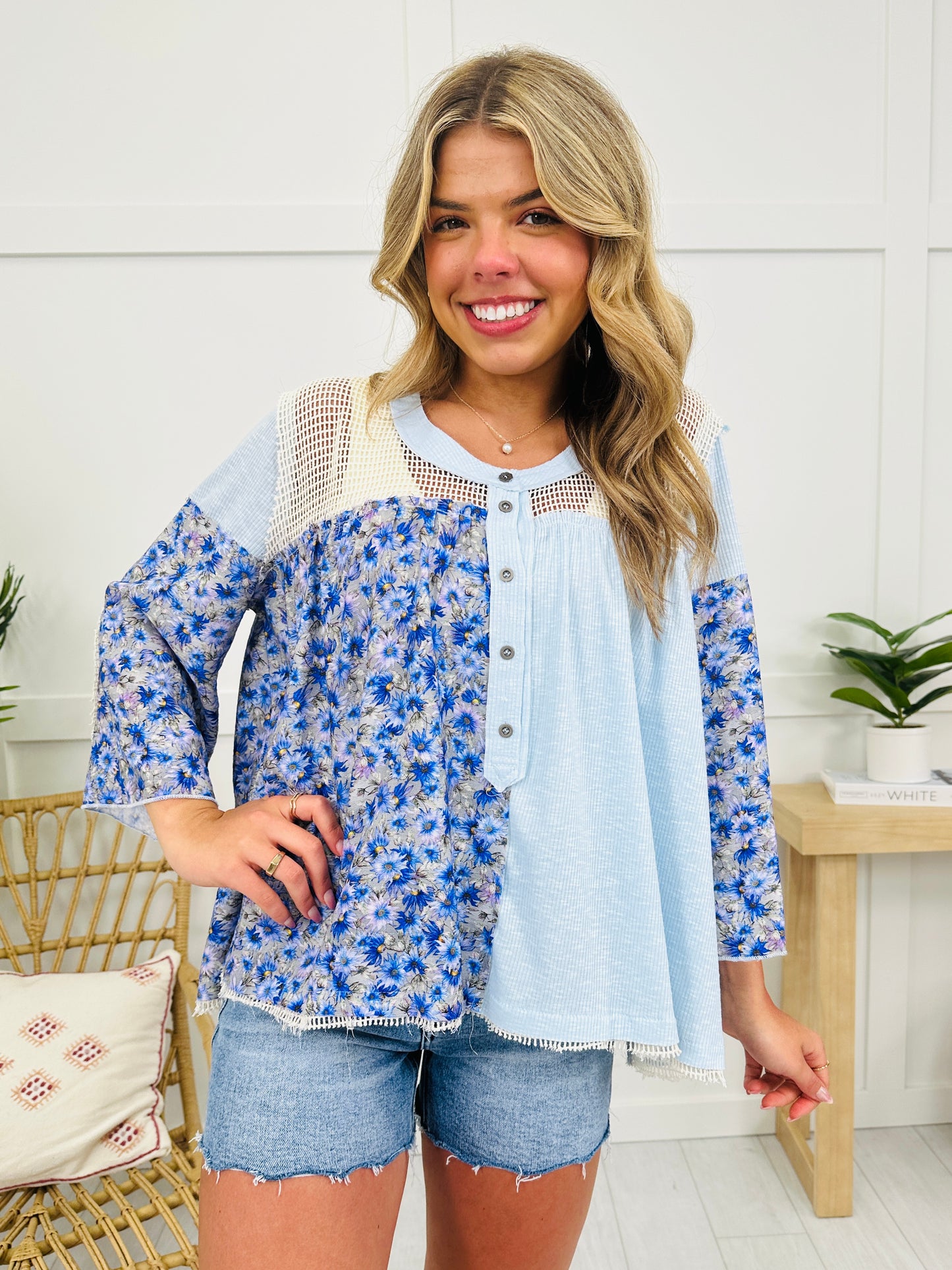 Chasing Sunflowers Top In Powder Blue