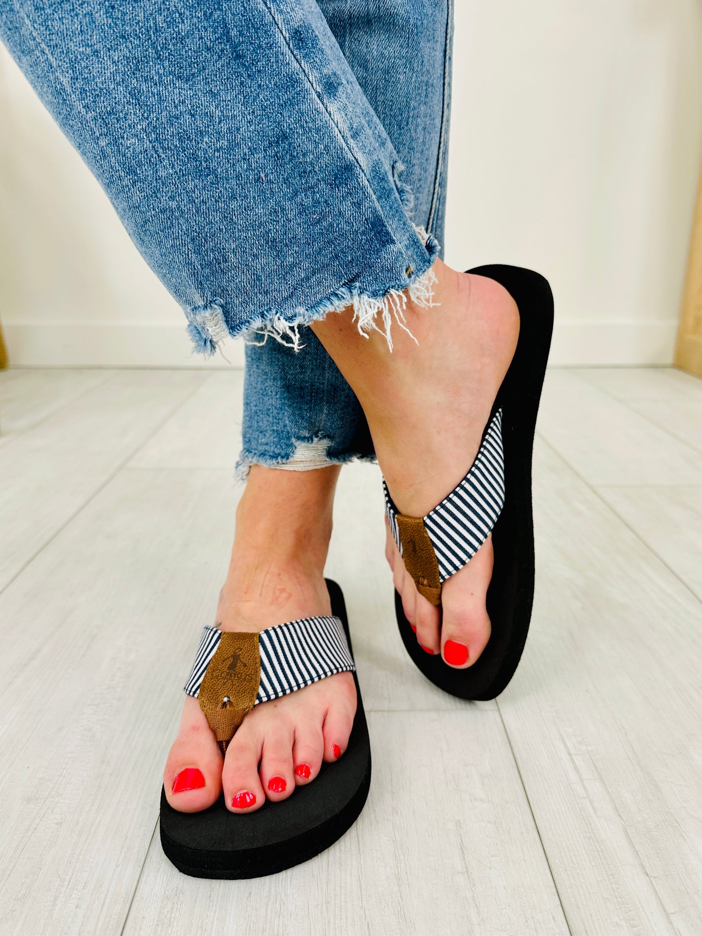 Sea The Stripes Flip Flops in Navy