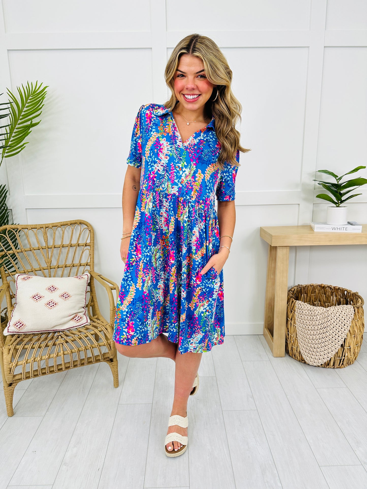 Sunlit Blossom Dress in Blue