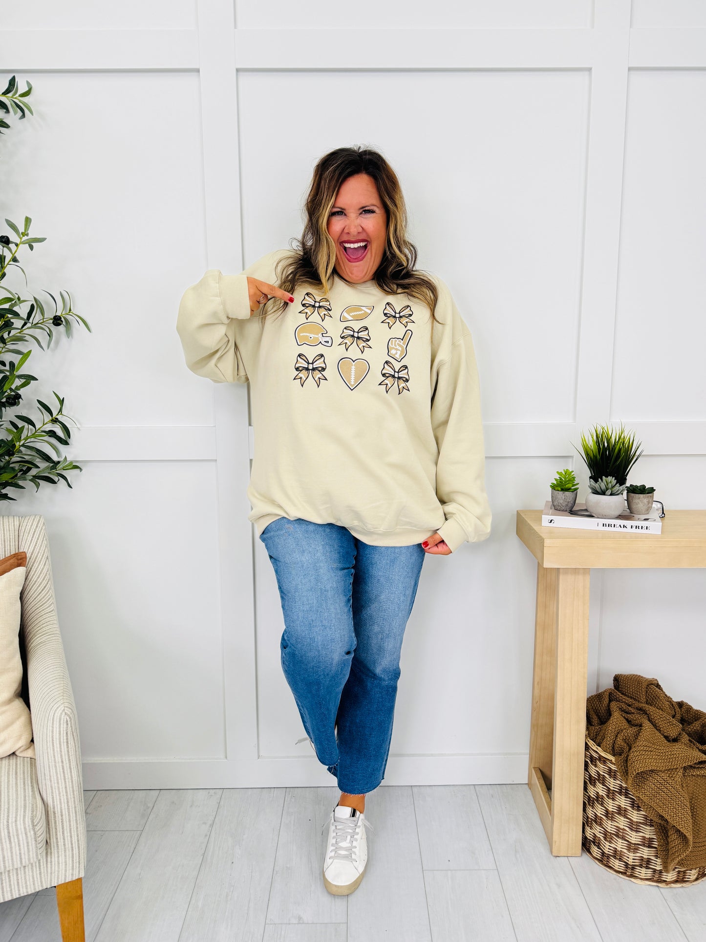 Football And Bows Graphic Crewneck Sweatshirt