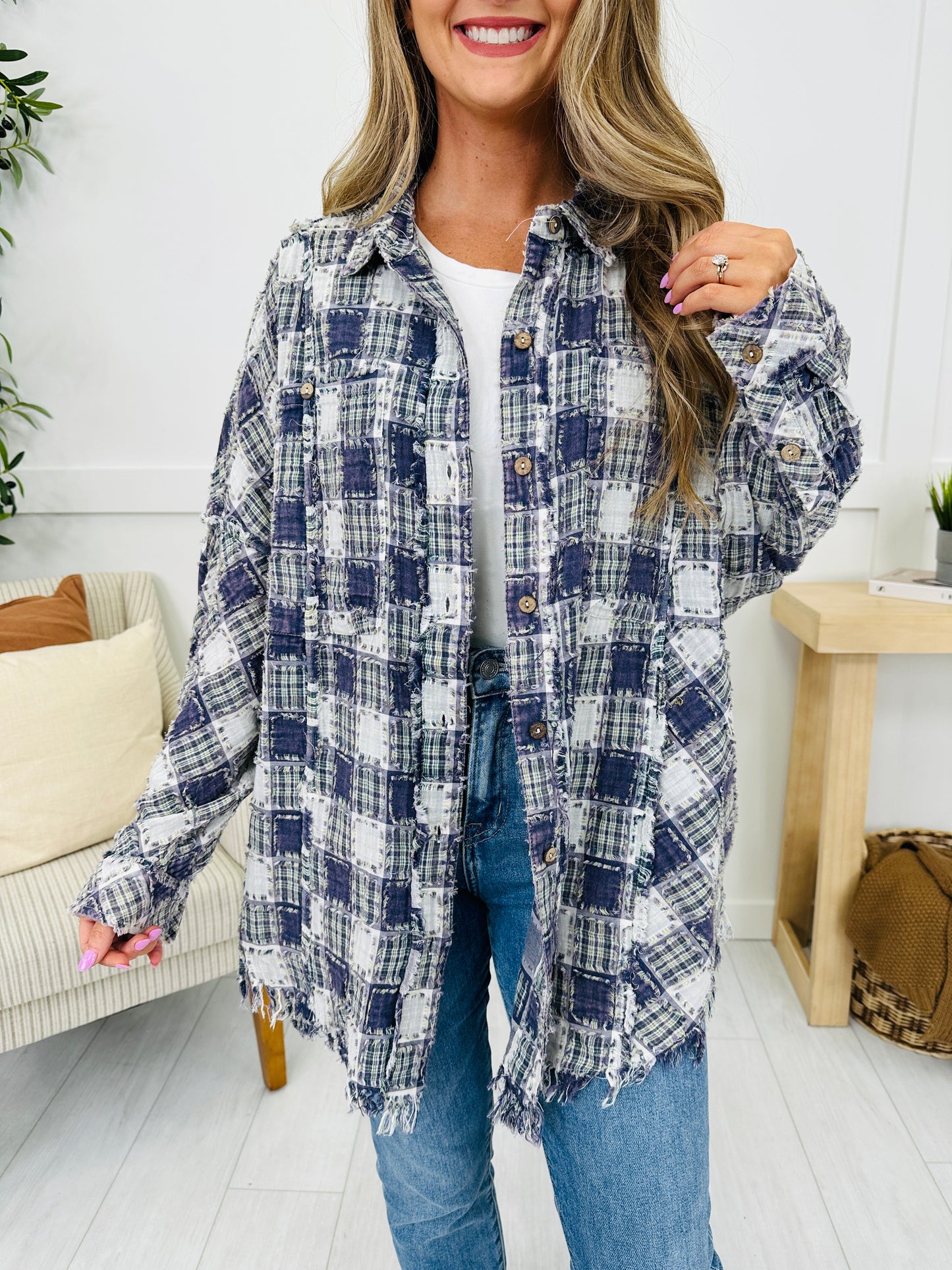 Chilled Out Plaid Top in Navy
