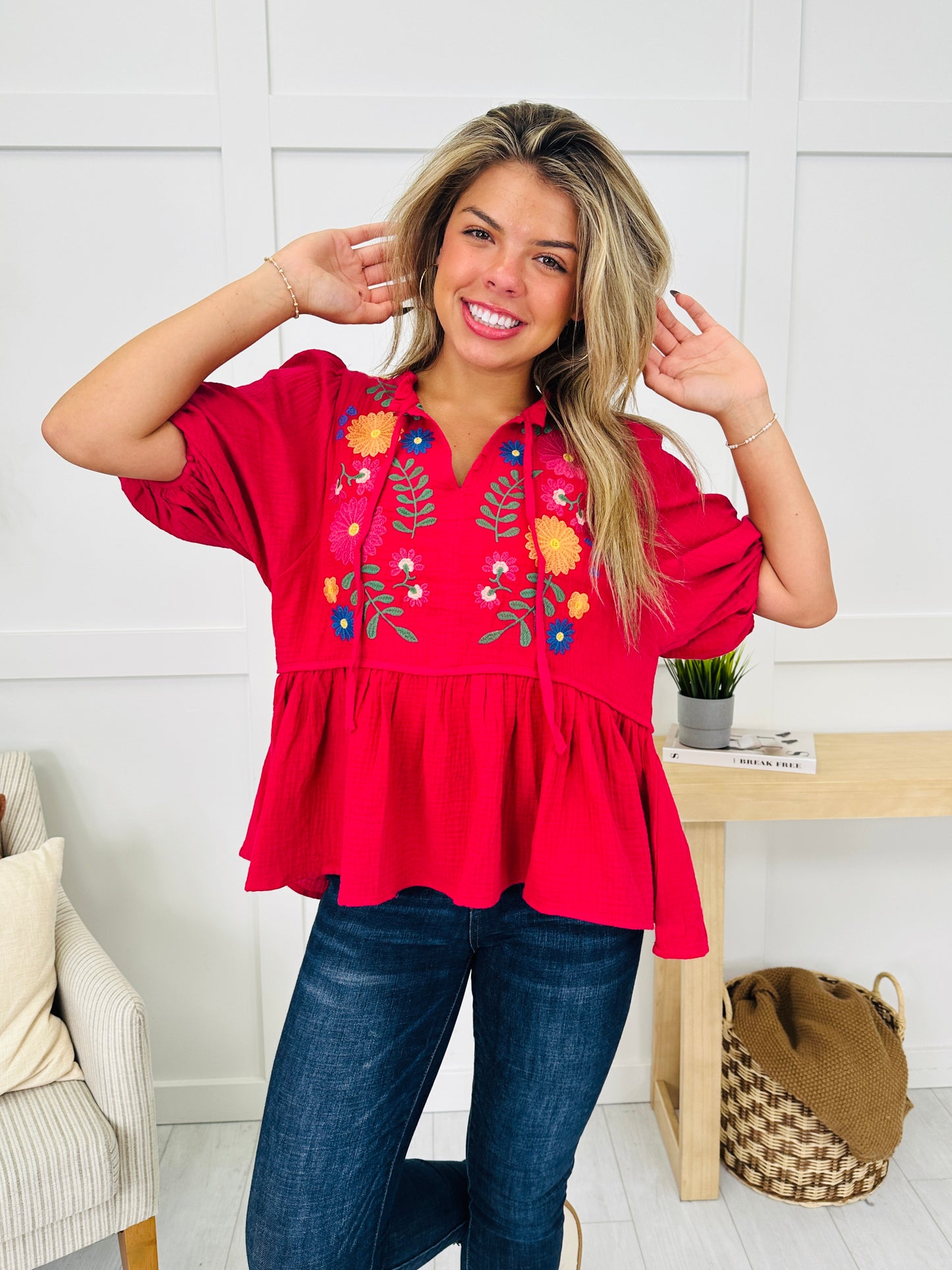 Floral Fever Top in Ruby