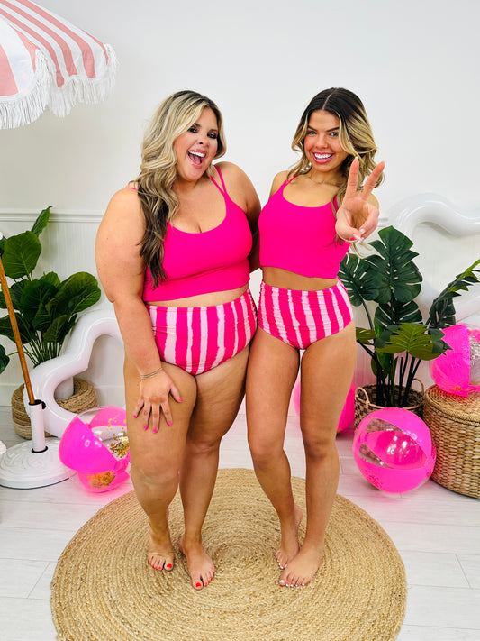 Mid Rise Swim Bottoms in Pink Dreams