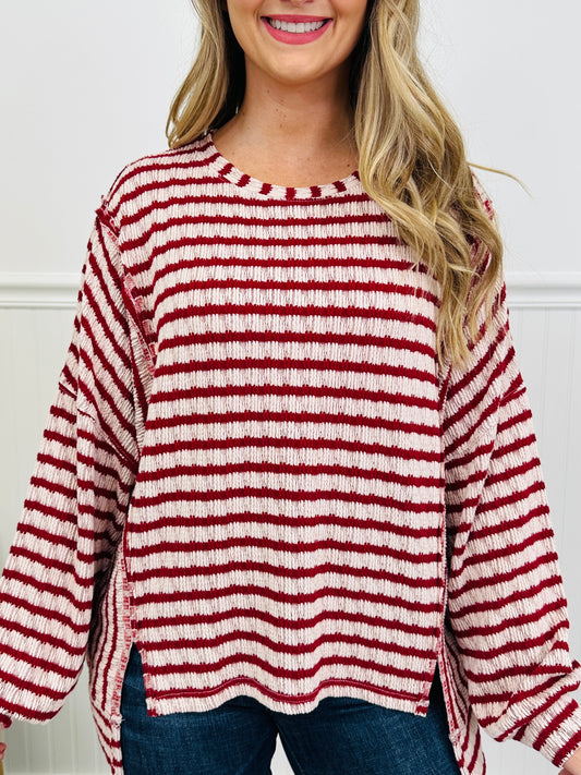 Striped Intuition Sweater in Burgundy