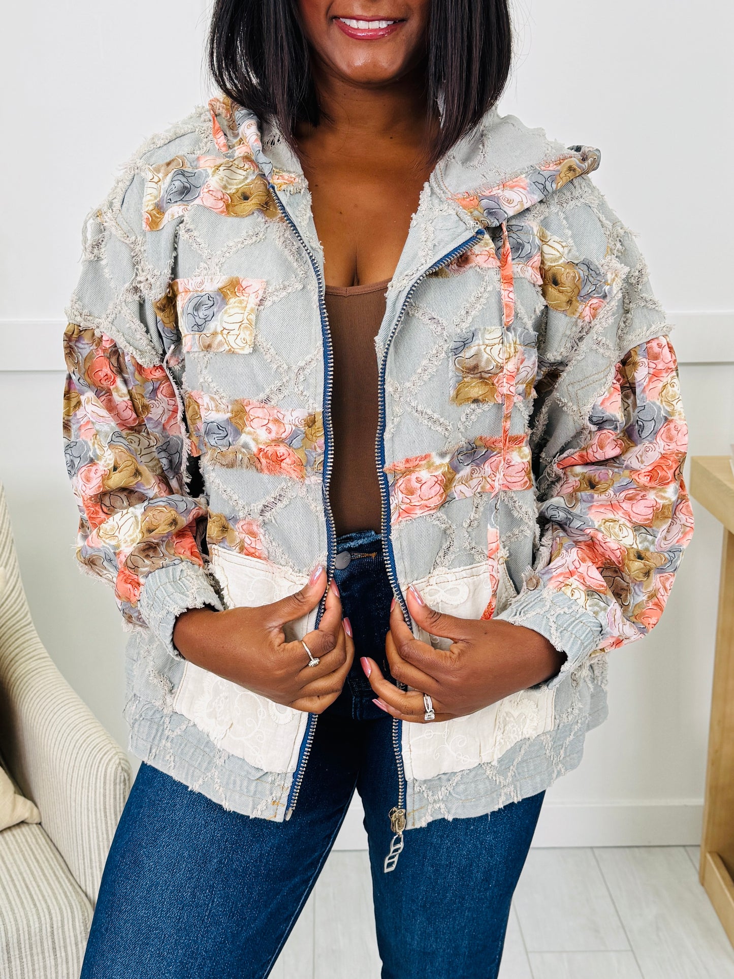 Sweet Petal Pullover in Denim Floral Multi