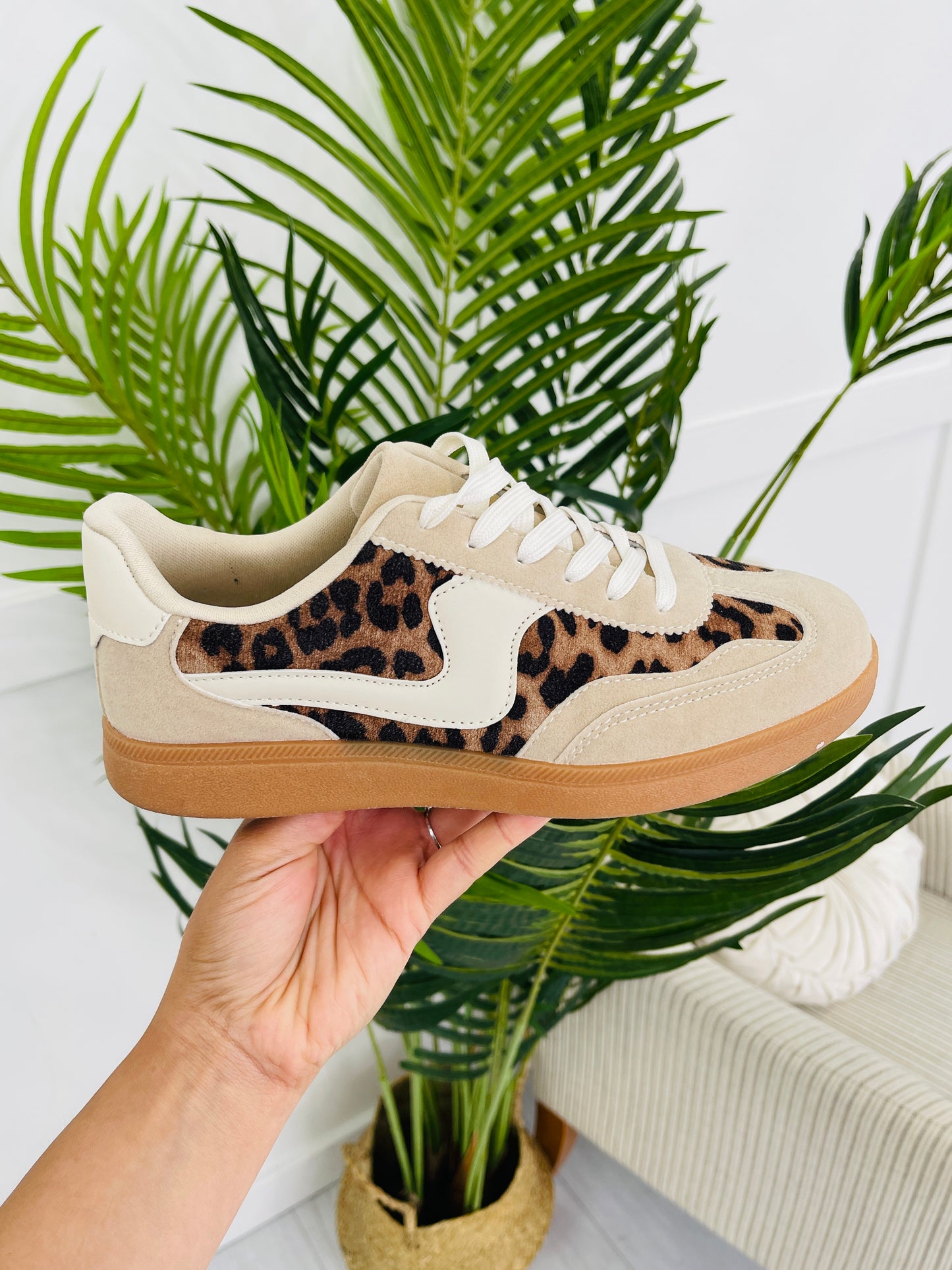 Off The Sidelines Sneakers in Beige Leopard