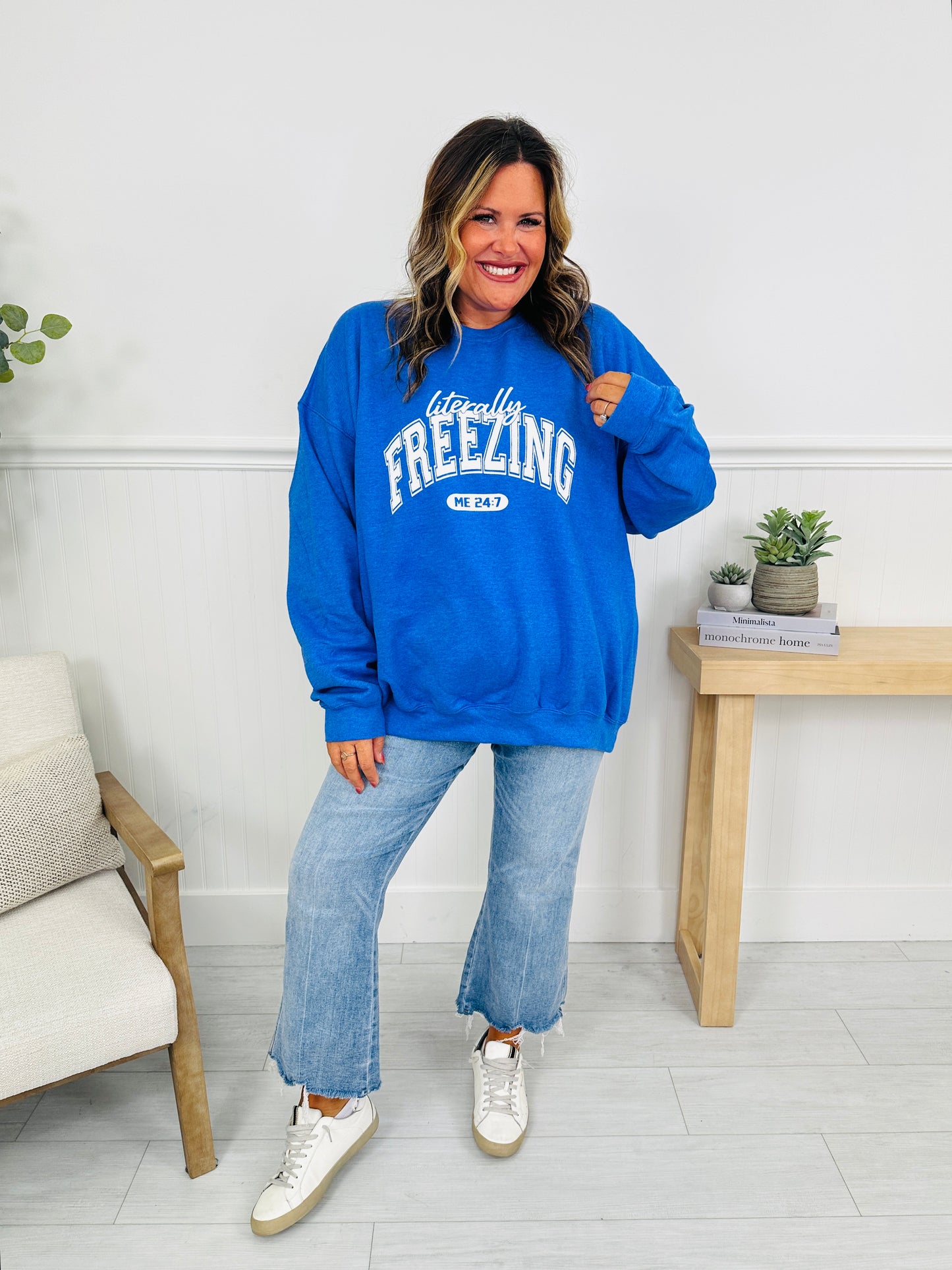 Literally Freezing Graphic Crewneck Sweatshirt In Heather Royal